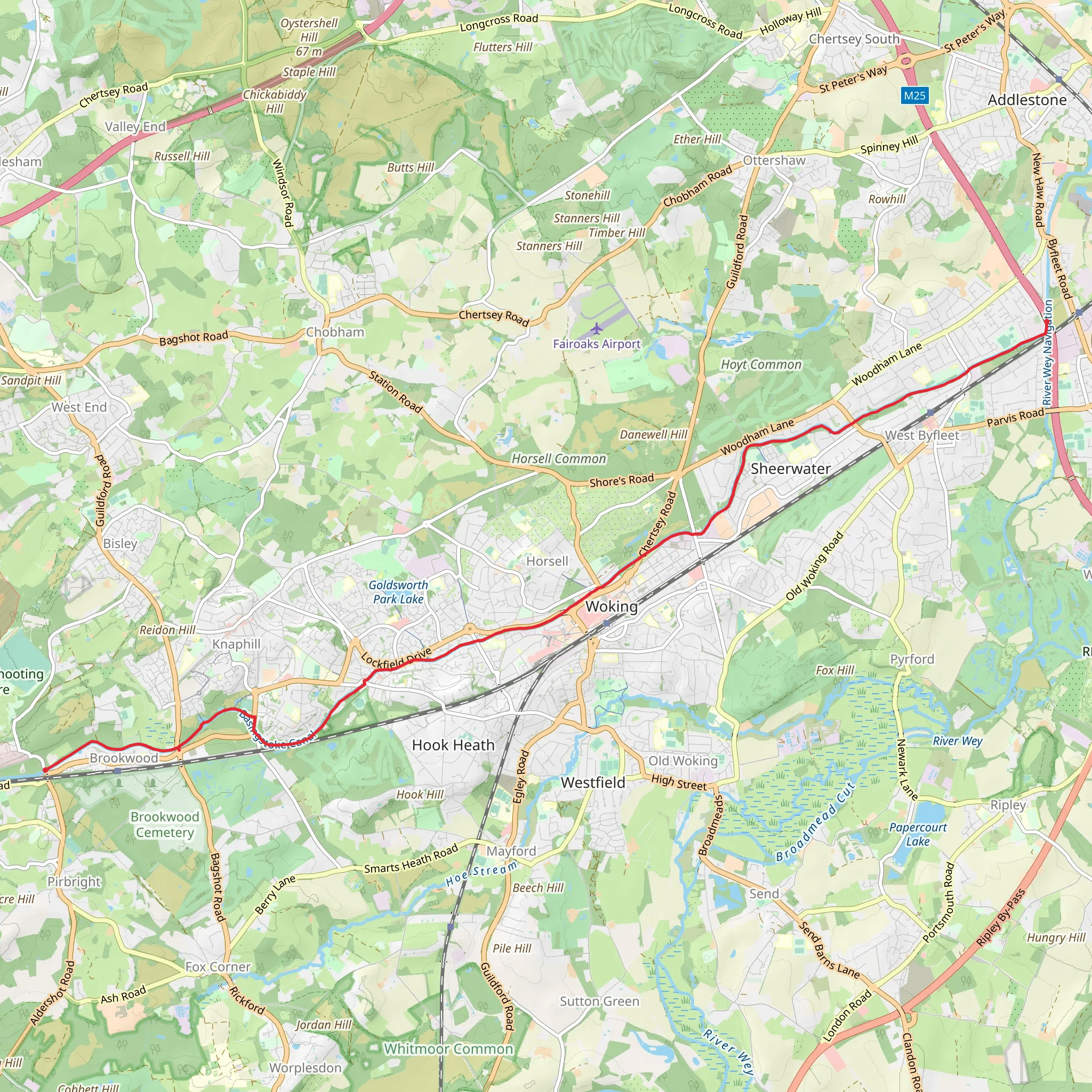 Woking to West Byfleet Walk mobile static map