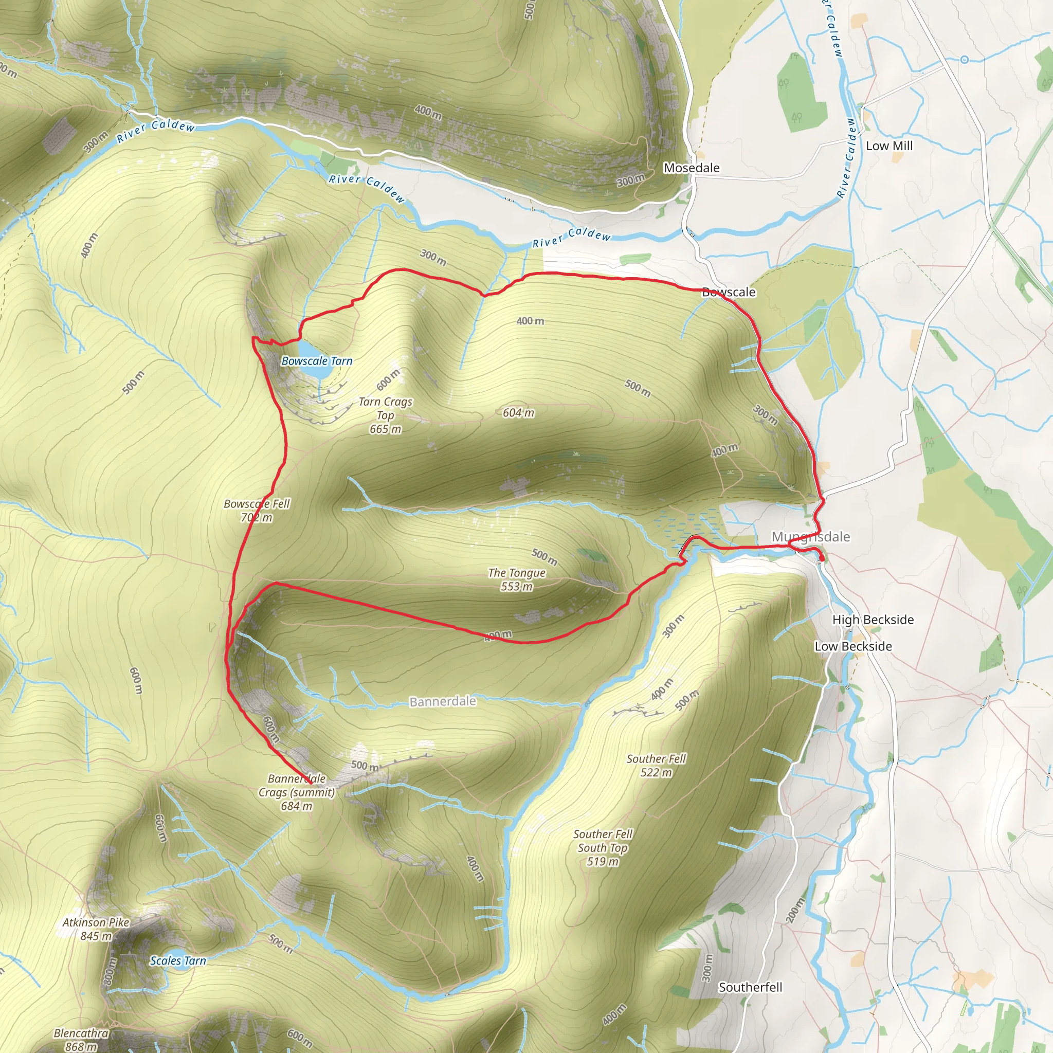Bowscale Tarn, Bowscale Fell and Bannerdale Crags Loop from Mungrisdale mobile static map