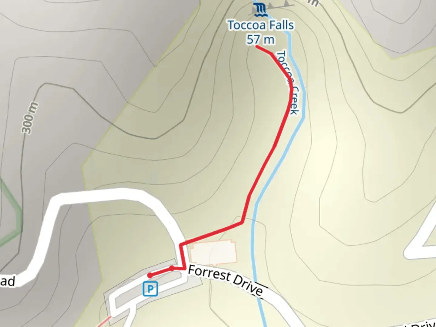 An image depicting the trail Toccoa Falls and its surrounding area.