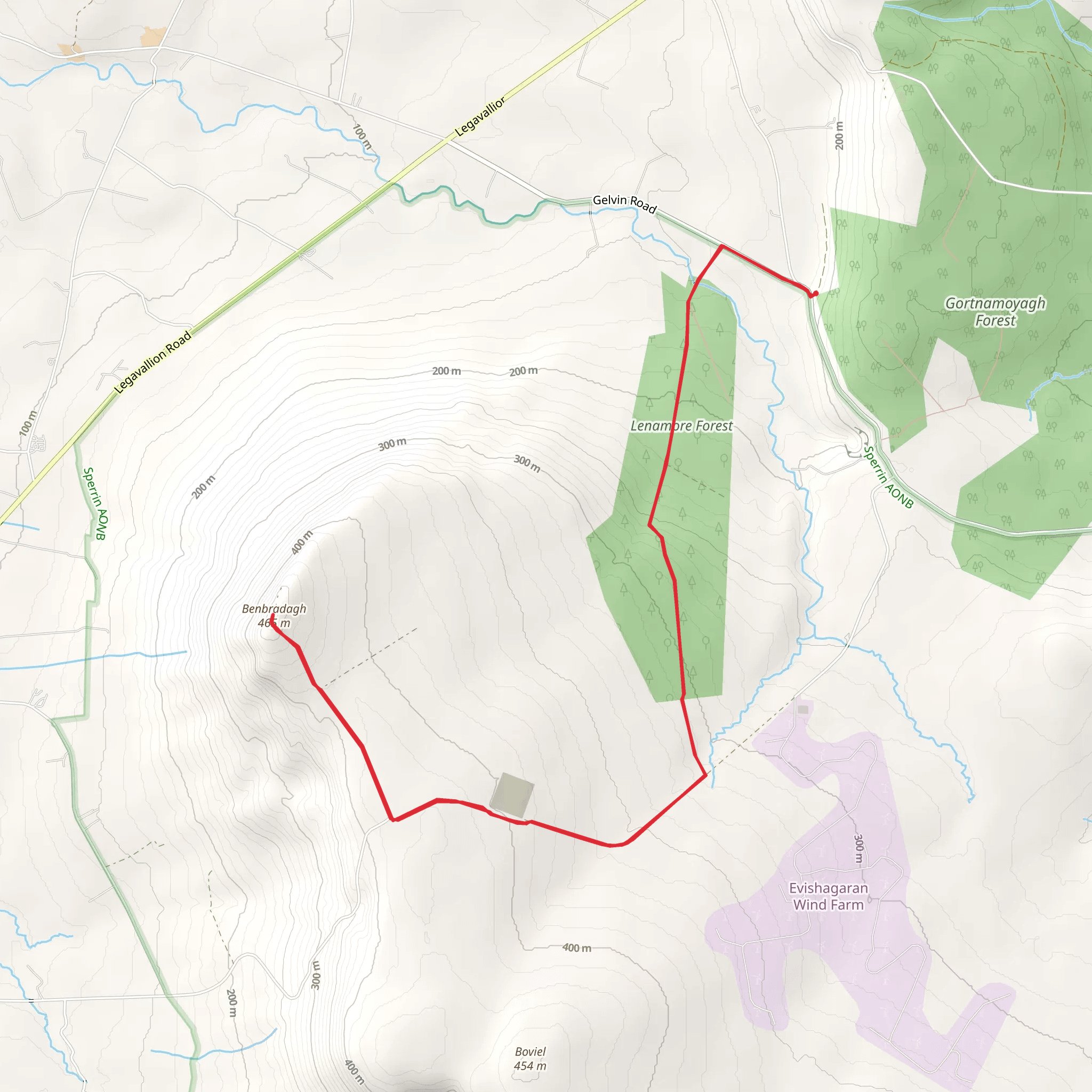 Benbradagh Peak & back using the North Sperrins Way mobile static map