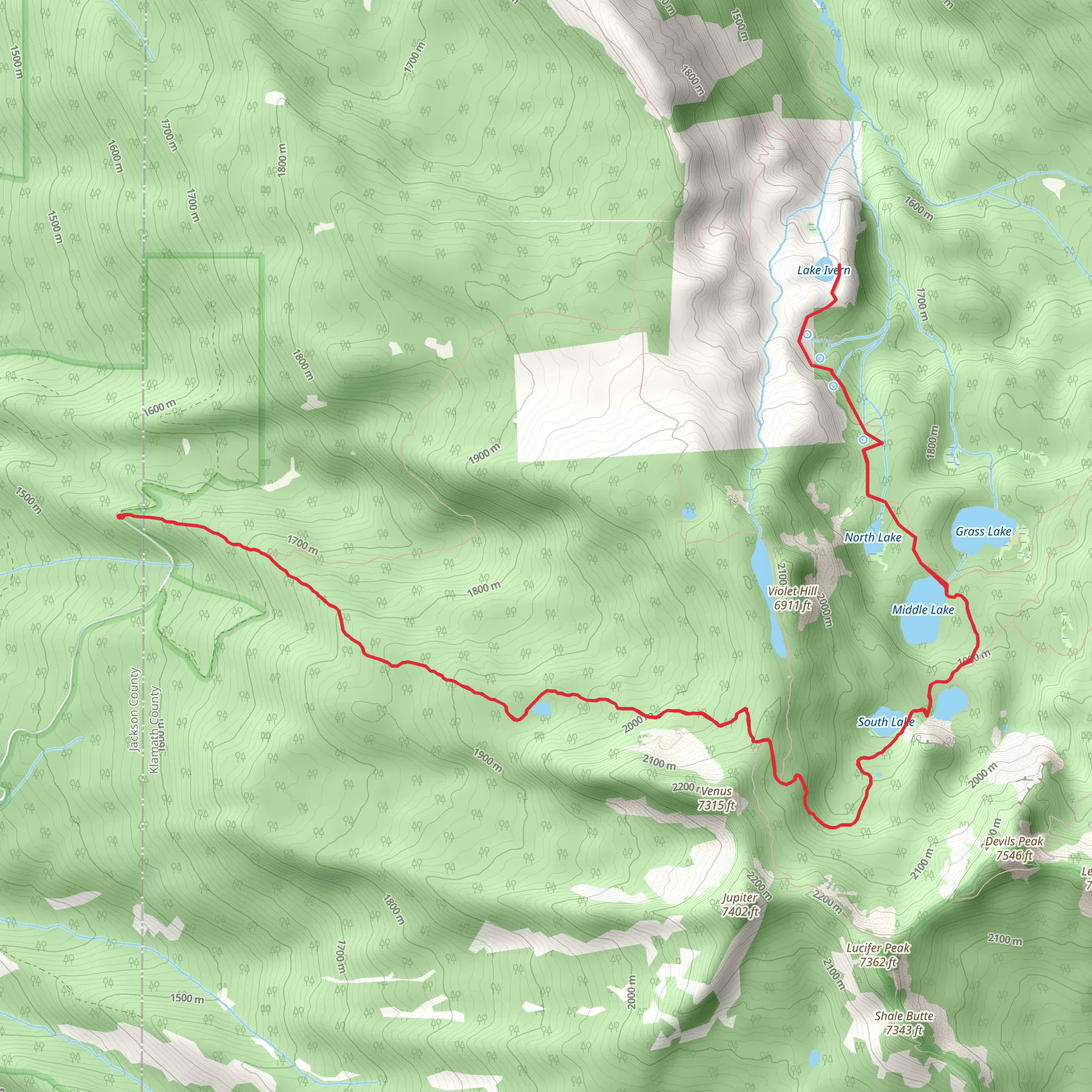 Lake Ivern Trail - Sever Lakes Basin mobile static map