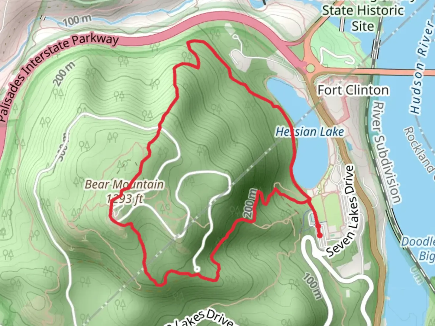 An image depicting the trail Bear Mountain via Major Welch Trail and its surrounding area.