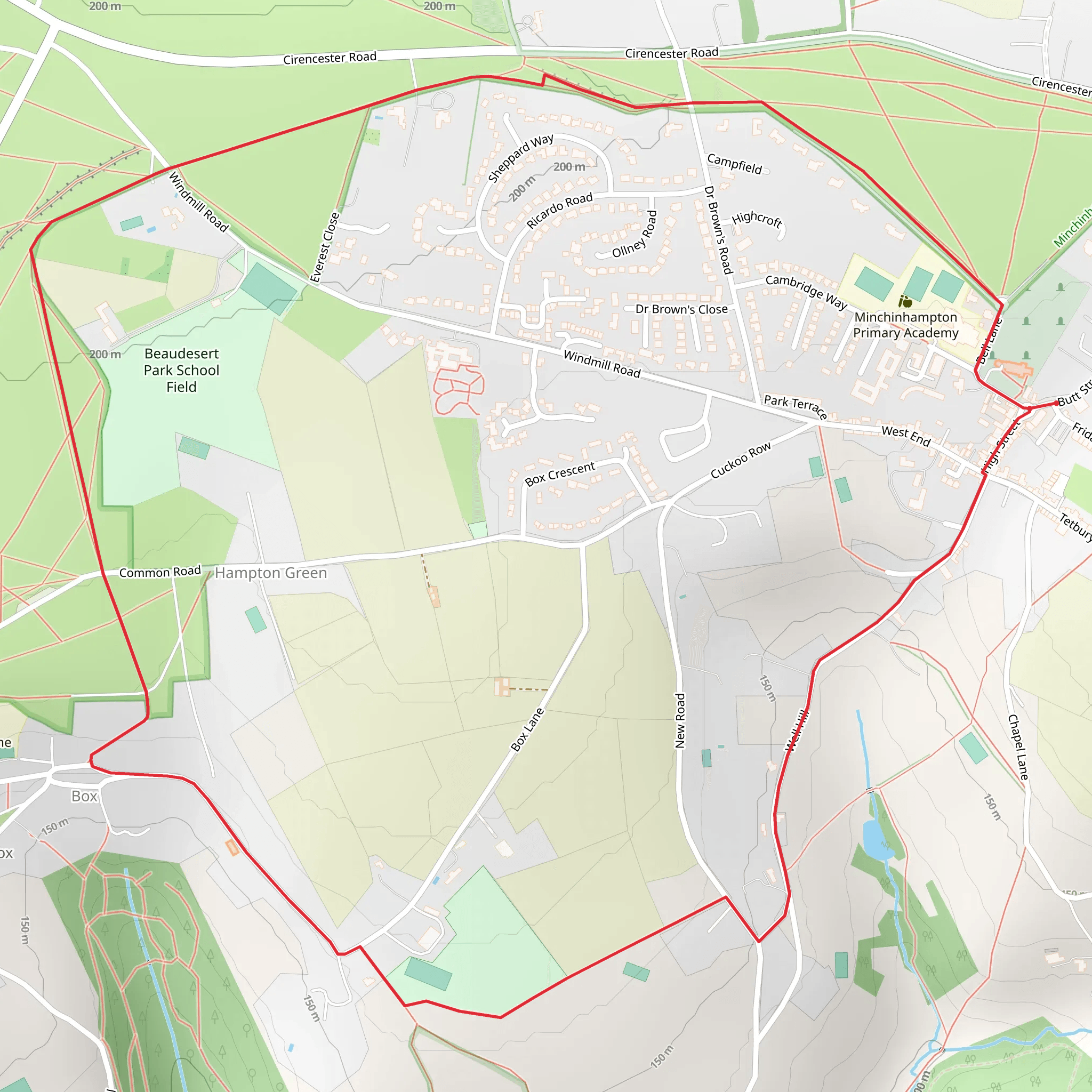 Minchinhampton and Box mobile static map