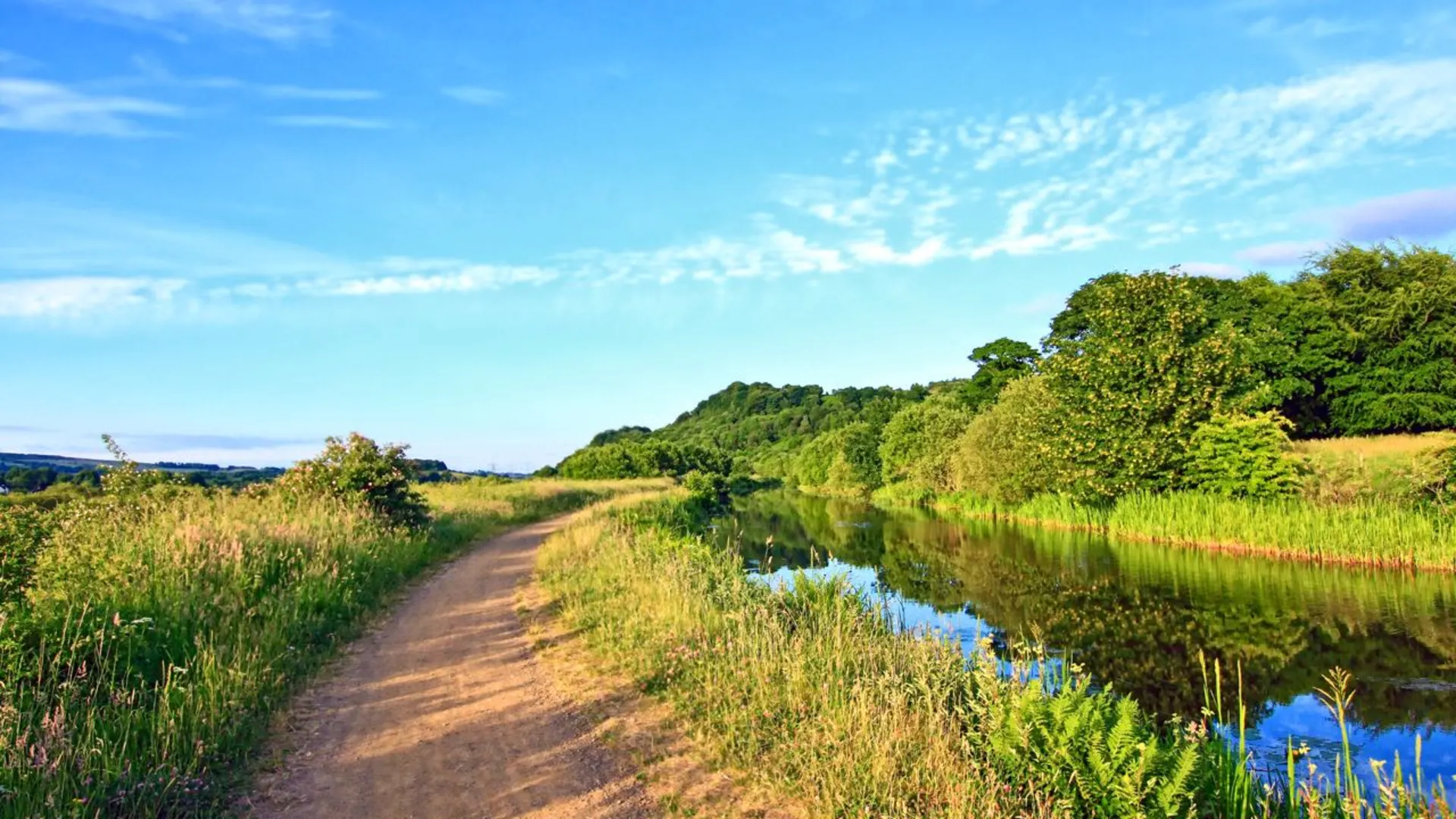 An image depicting the trail Forth and Clyde - Union Canal Towpath and its surrounding area.