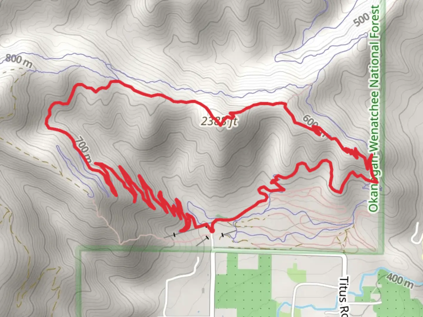 An image depicting the trail For The Boys and New Uphill Trail and its surrounding area.
