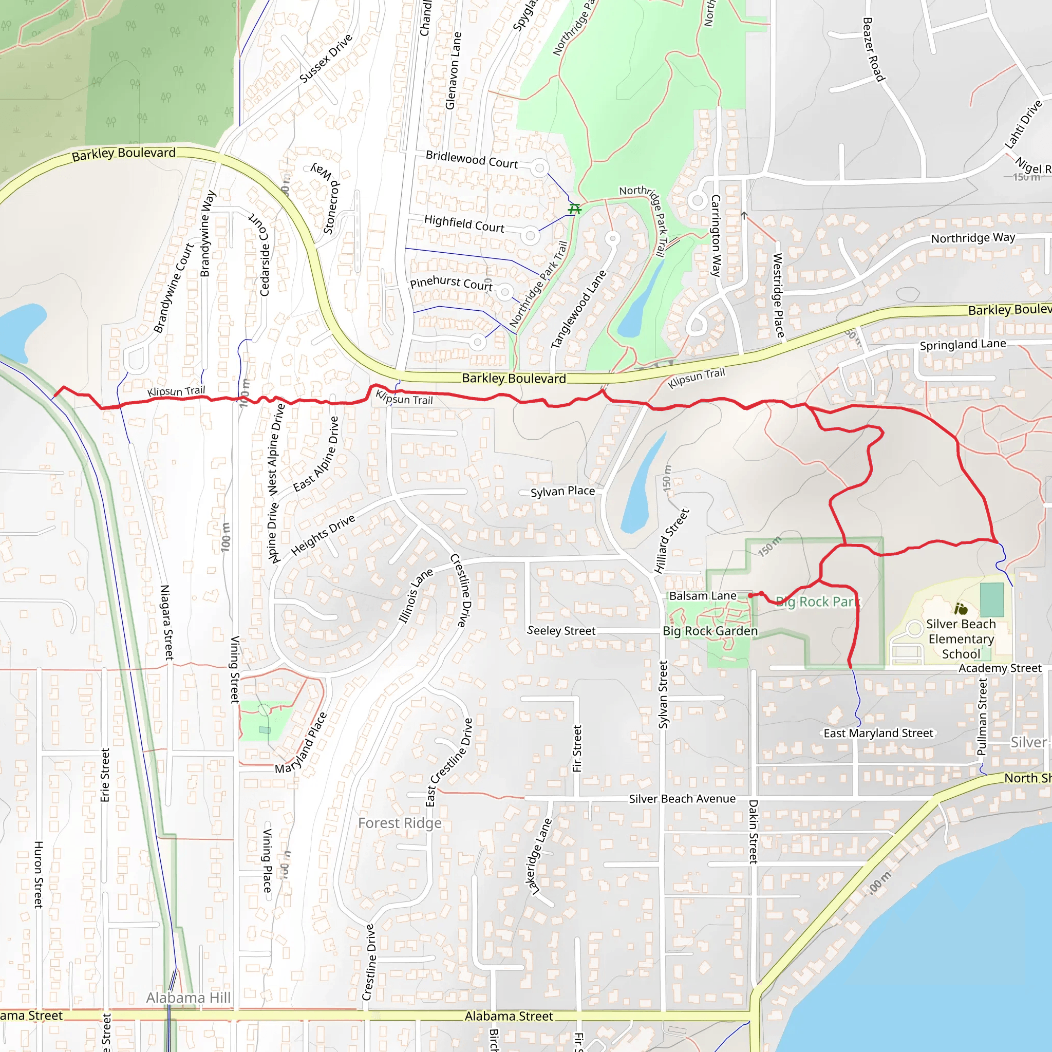 Klipson Trail from Big Rock Garden Park mobile static map