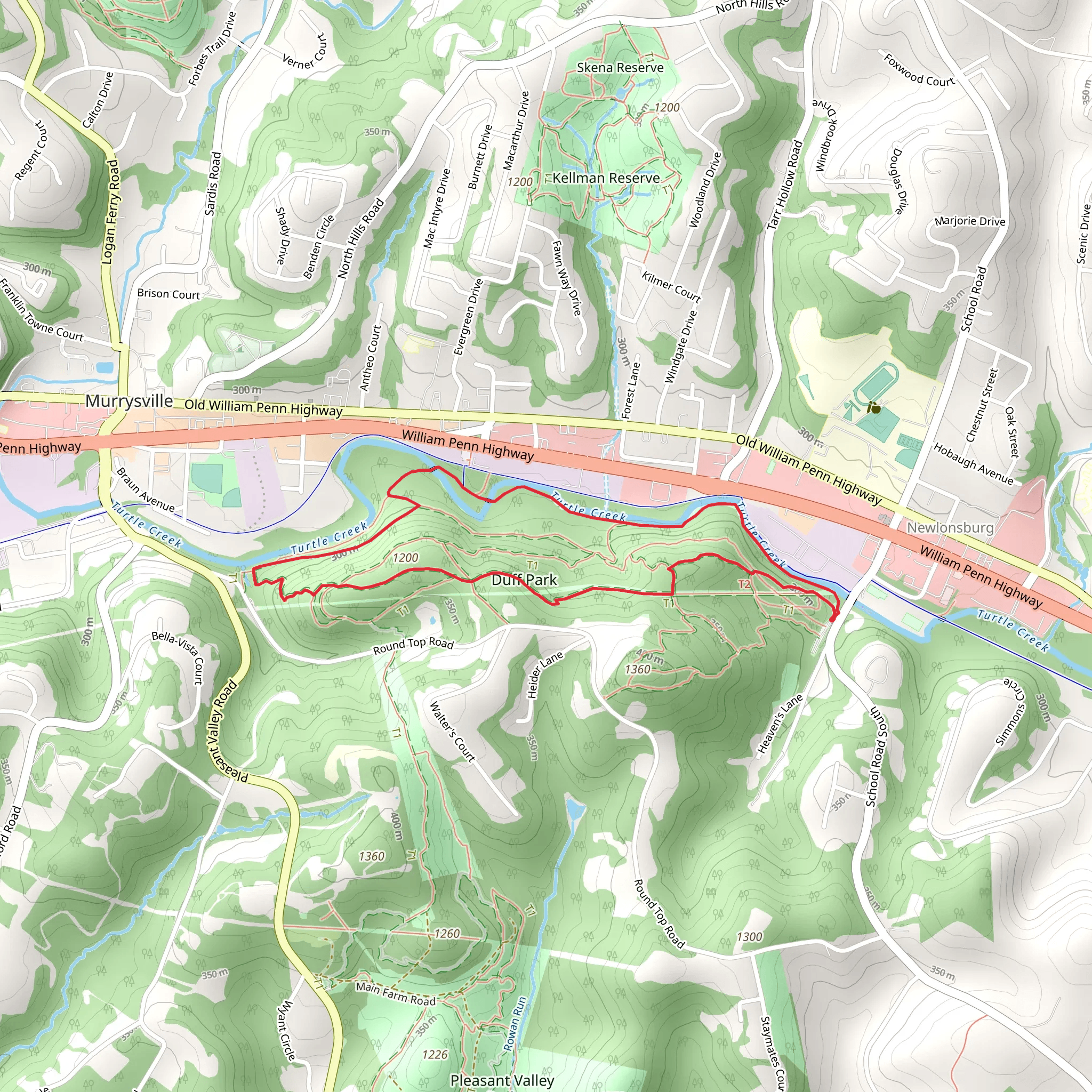 Turtle Creek via Duff Park Murrysville Hiking Trail mobile static map