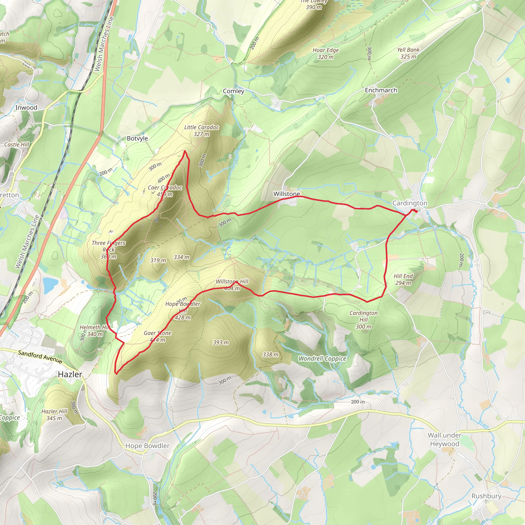 Cardington - Caer Caradoc - Hope Bowdler and Willstone Hills mobile static map