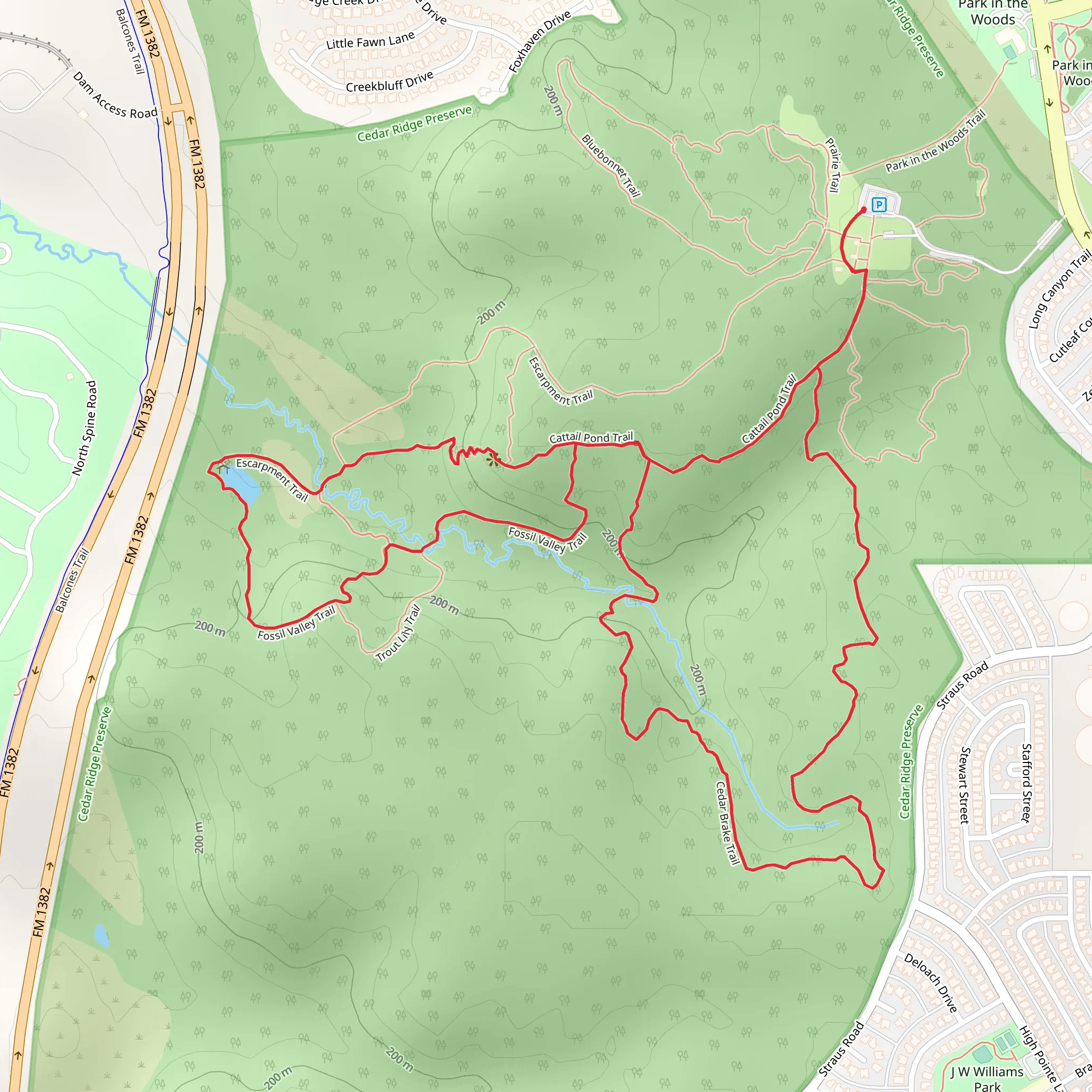 Cedar Brake, Fossil Valley and Cattail Pond Loop Trail mobile static map