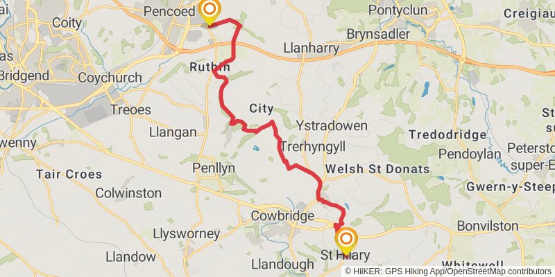 Bryngarw Country Park to St Athan in Glamorgan stage 2 Map