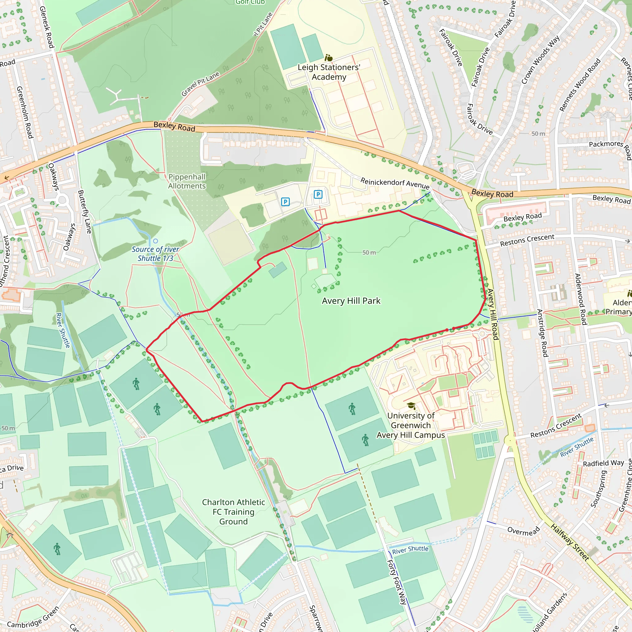Avery Hill Park Loop mobile static map