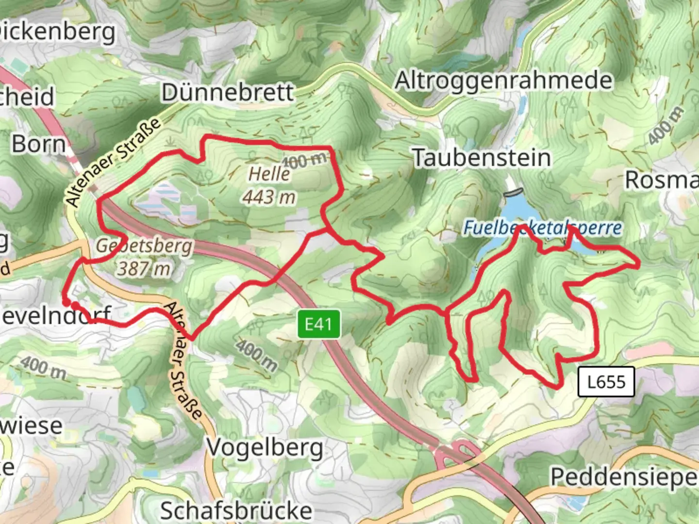 An image depicting the trail Fuelbecketalsperre Loop from Gevelndorf and its surrounding area.