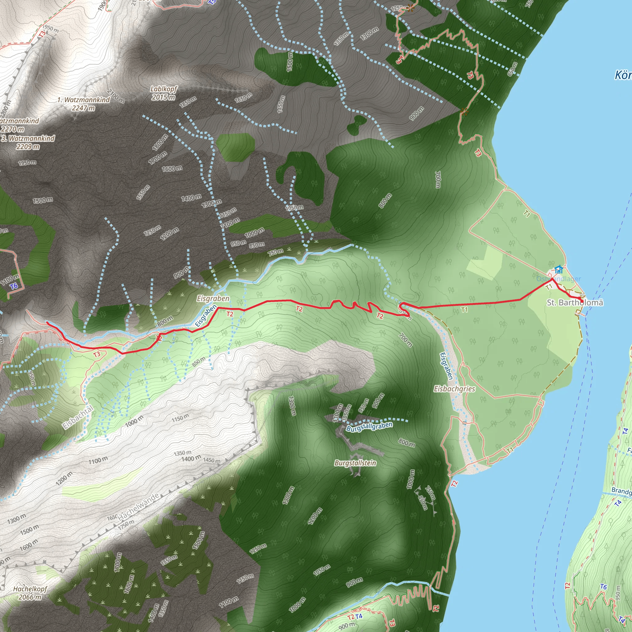 Eiskapelle Walk from St Bartholomä mobile static map