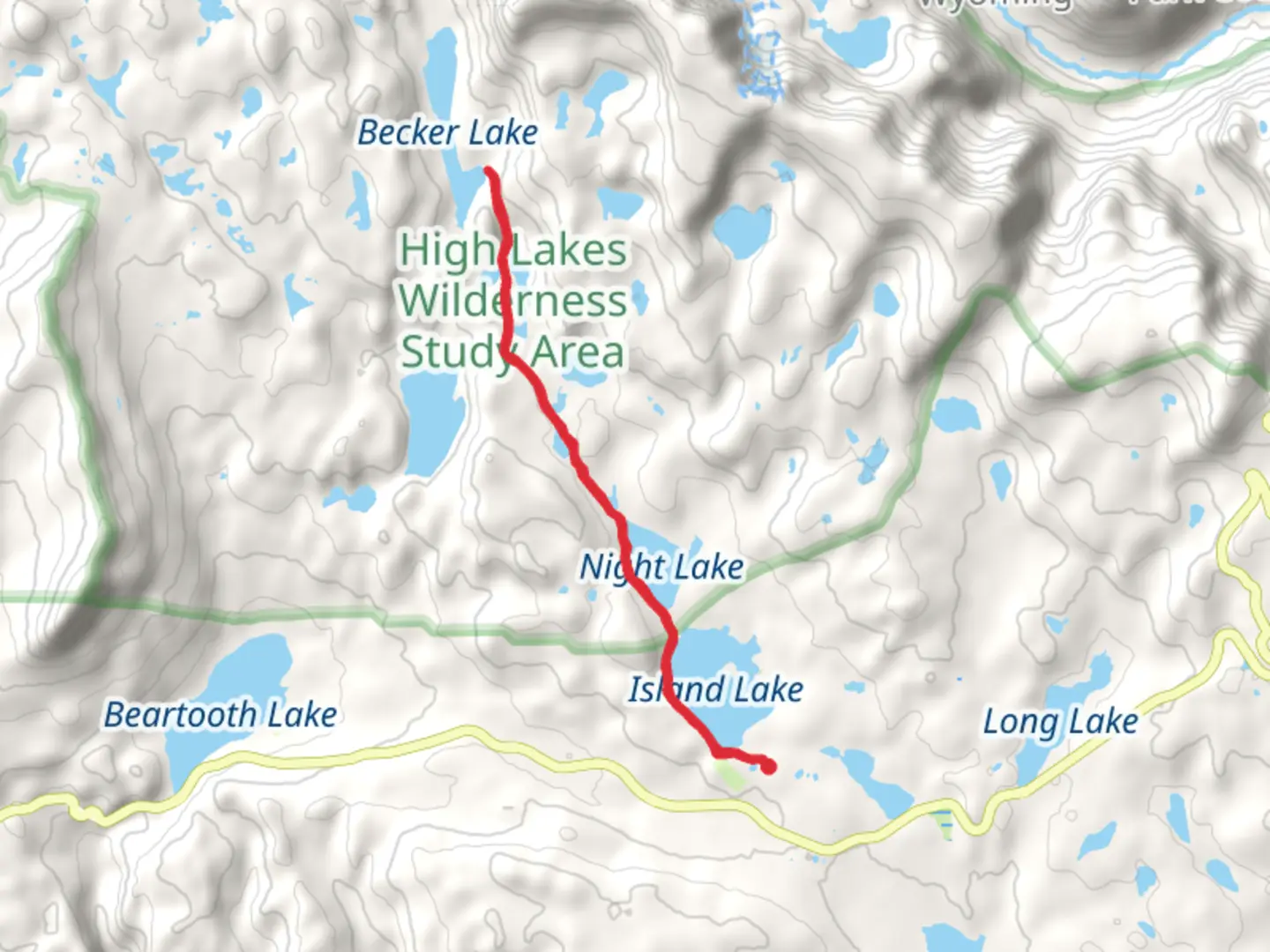 An image depicting the trail Becker Lake via Beartooth High Lakes Trail and its surrounding area.