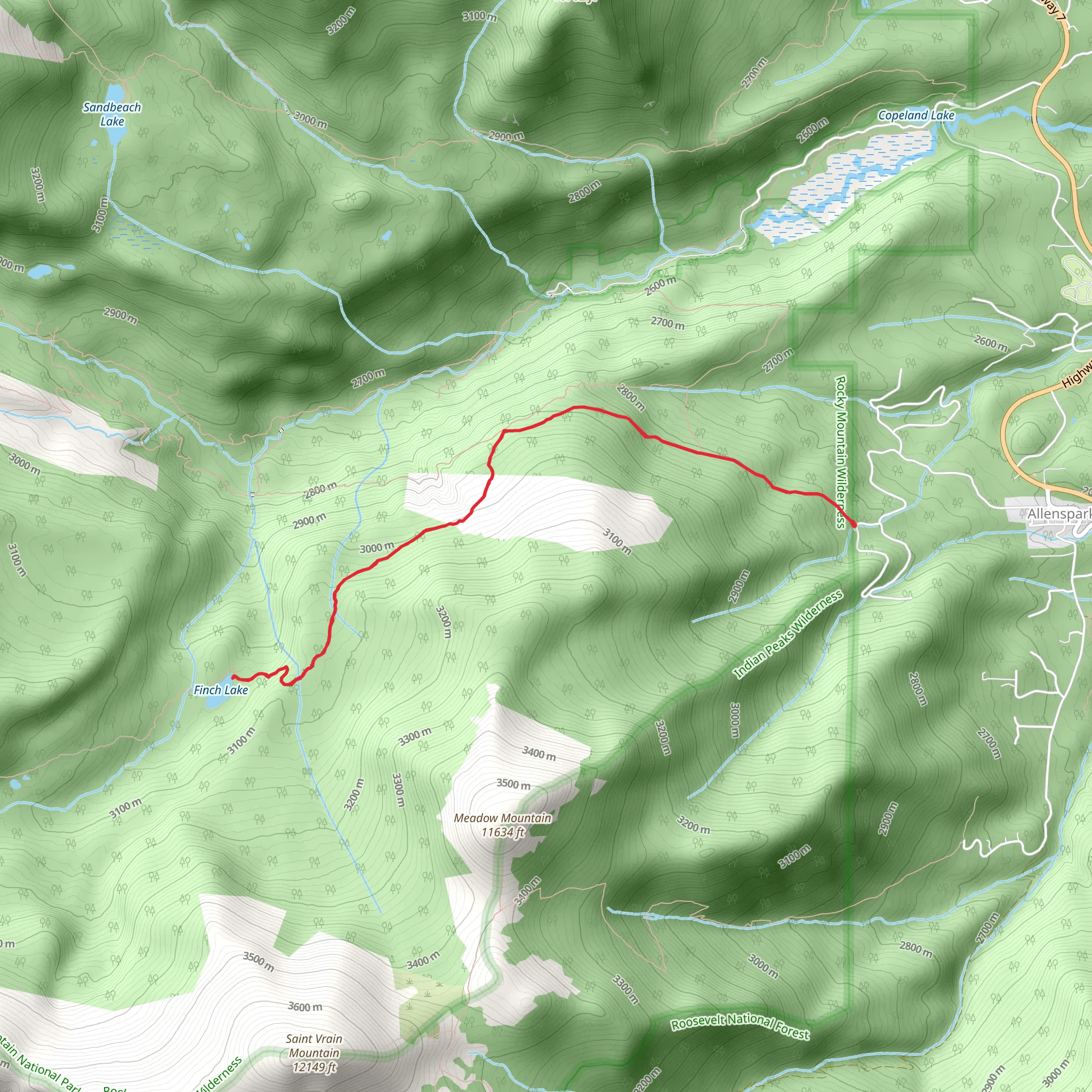 Finch Lake via Allenspark Trail mobile static map