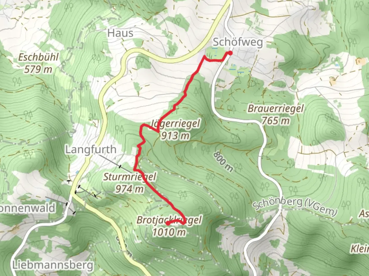 An image depicting the trail Schöfweg to Brotjacklriegel Walk and its surrounding area.