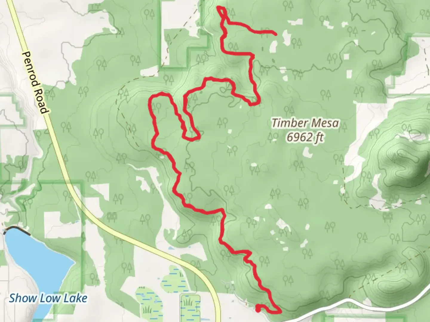 An image depicting the trail Porter Mountain Scenic Vista via Timber Mesa Trail and its surrounding area.