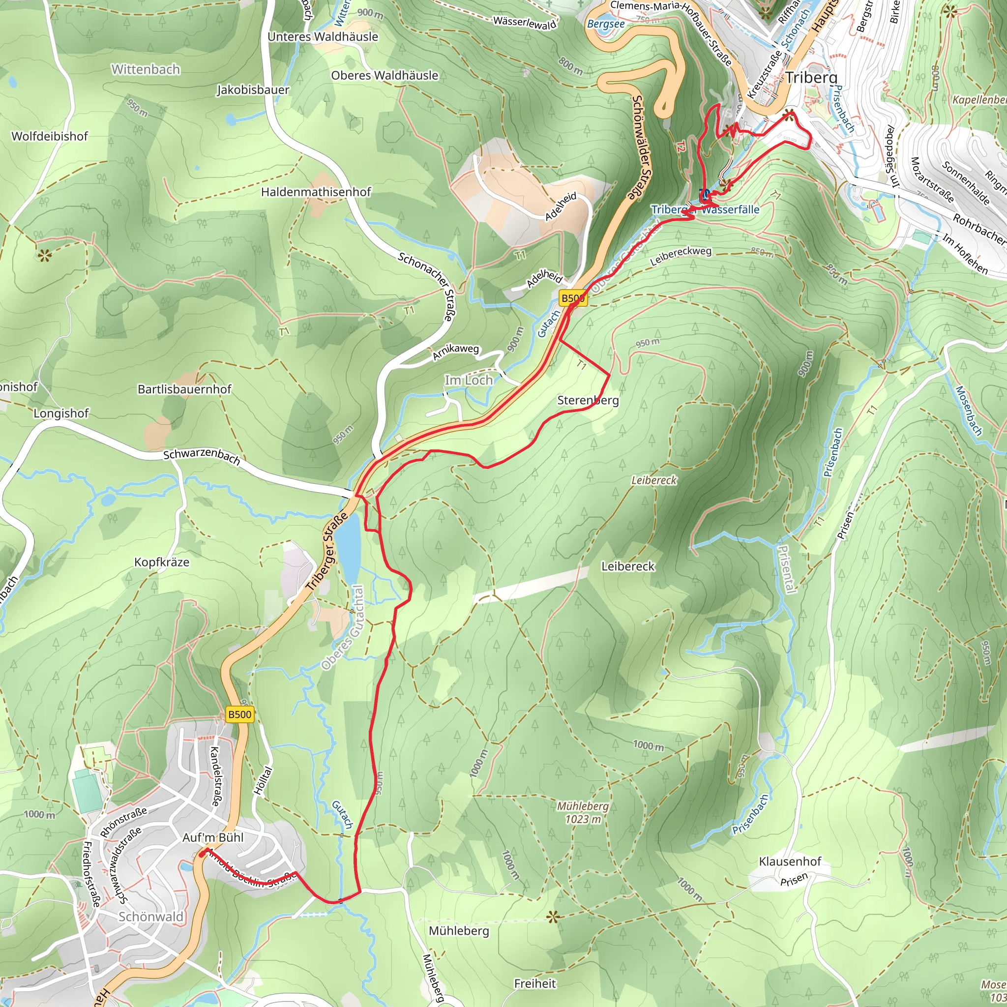 Triberger Wasserfälle via Inselklause Bobbahn mobile static map