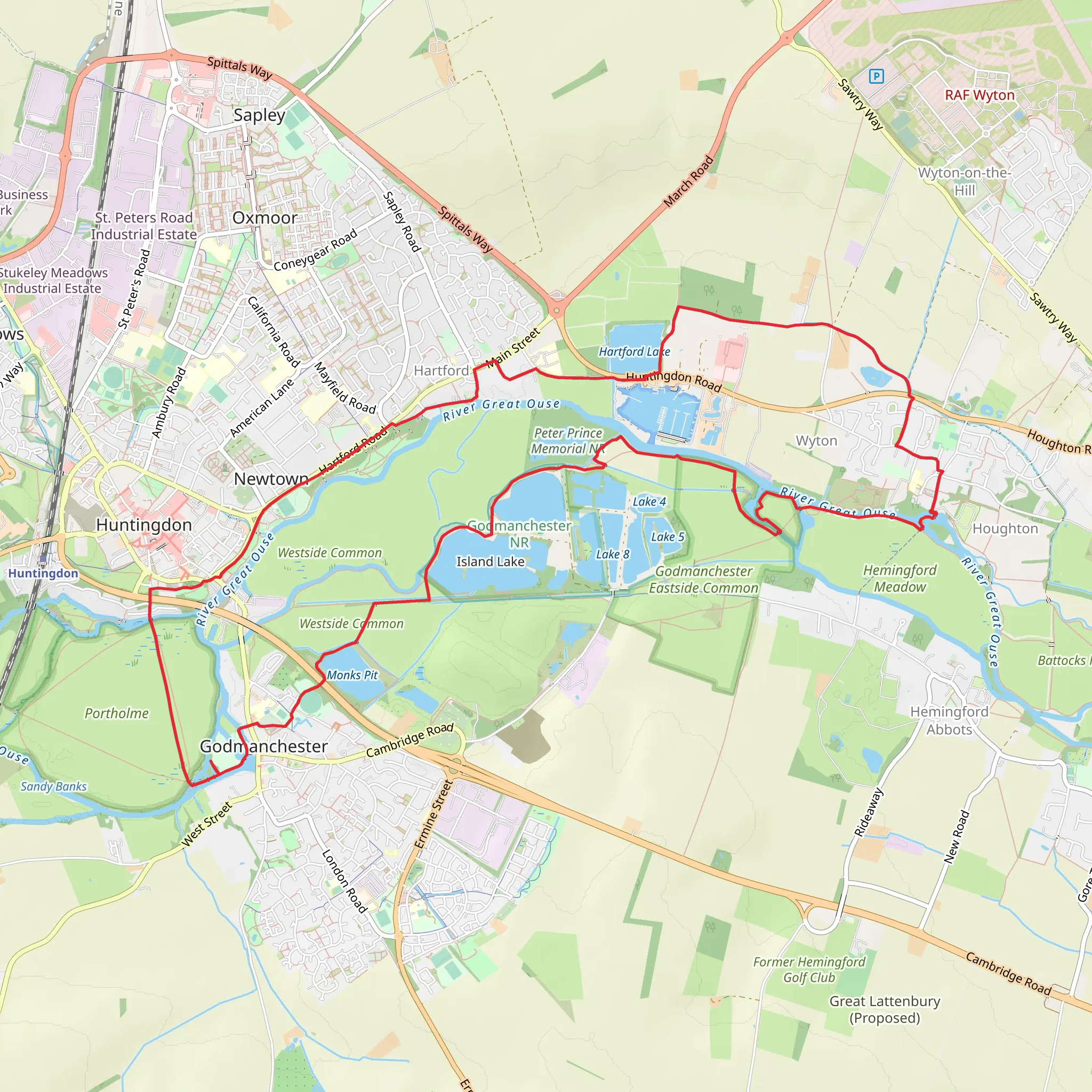 Huntingdon and Godmanchester Walk - Houghton Mill - Cambridgeshire mobile static map