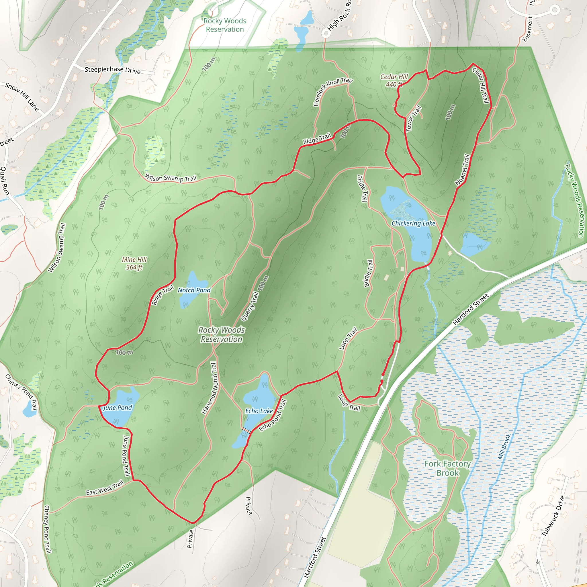 June Pond and Chickering Lake Loop Trail mobile static map