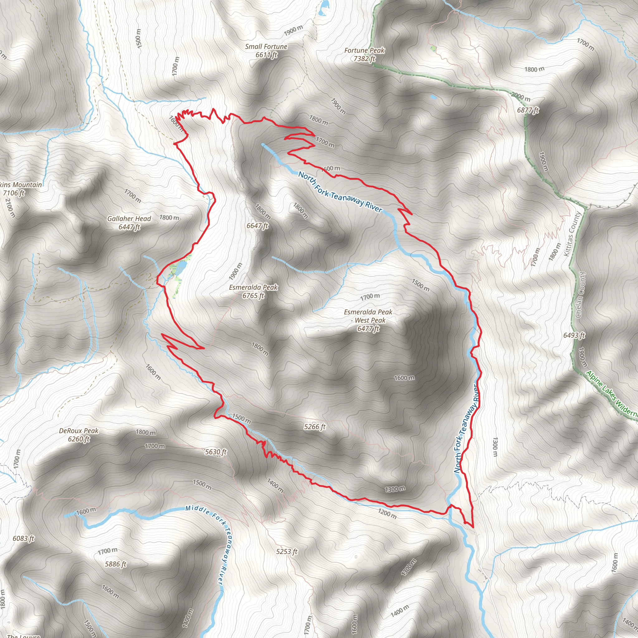 Esmeralda Basin and De Roux Loop Trail mobile static map