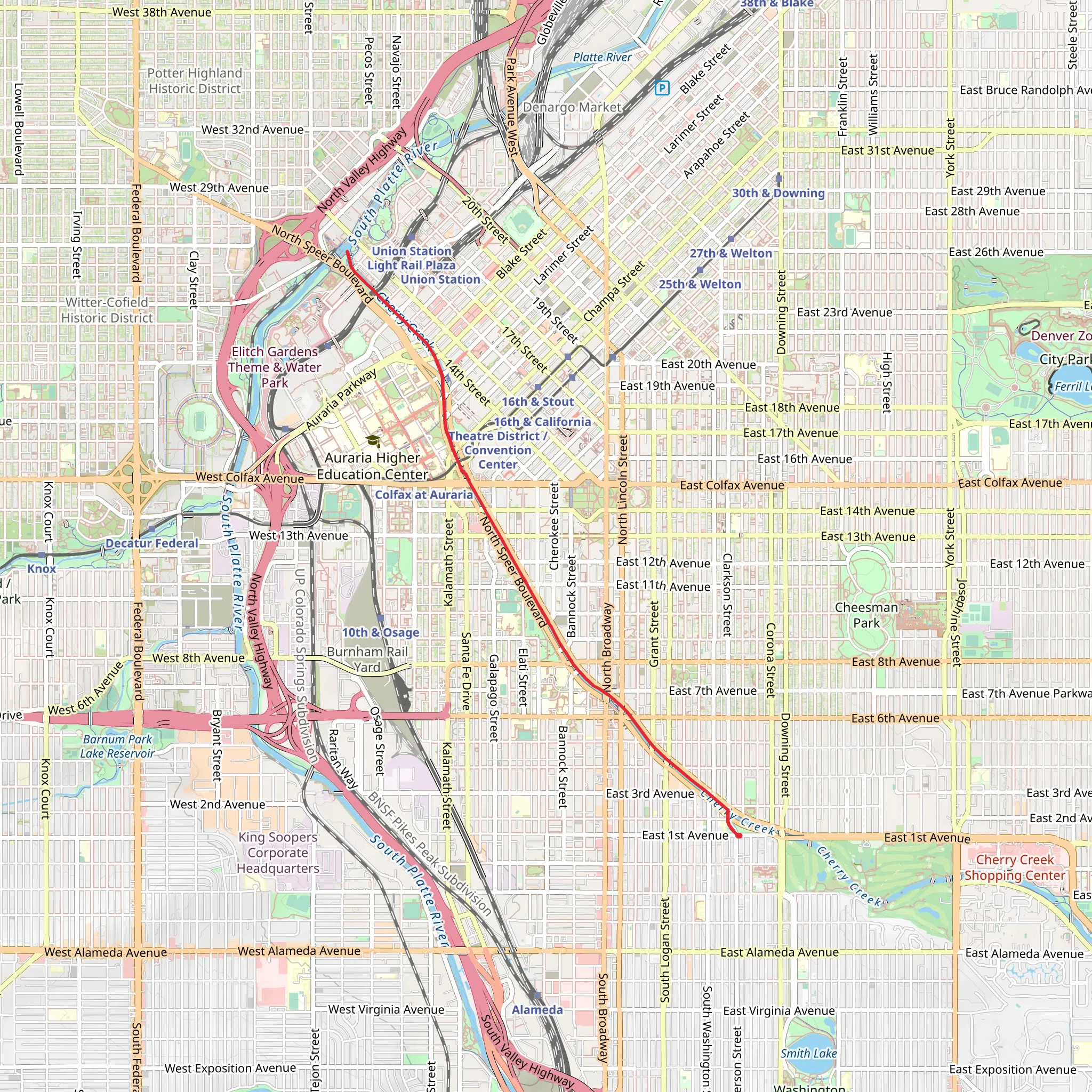 South Platte River via Cherry Creek Trail mobile static map