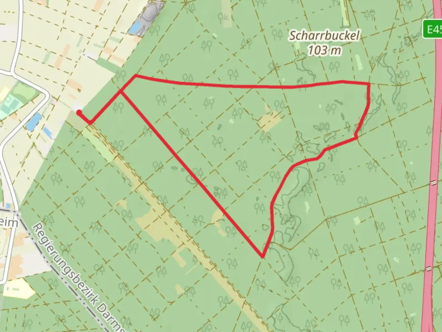 An image depicting the trail Grenzweg and Aufgegeben and its surrounding area.