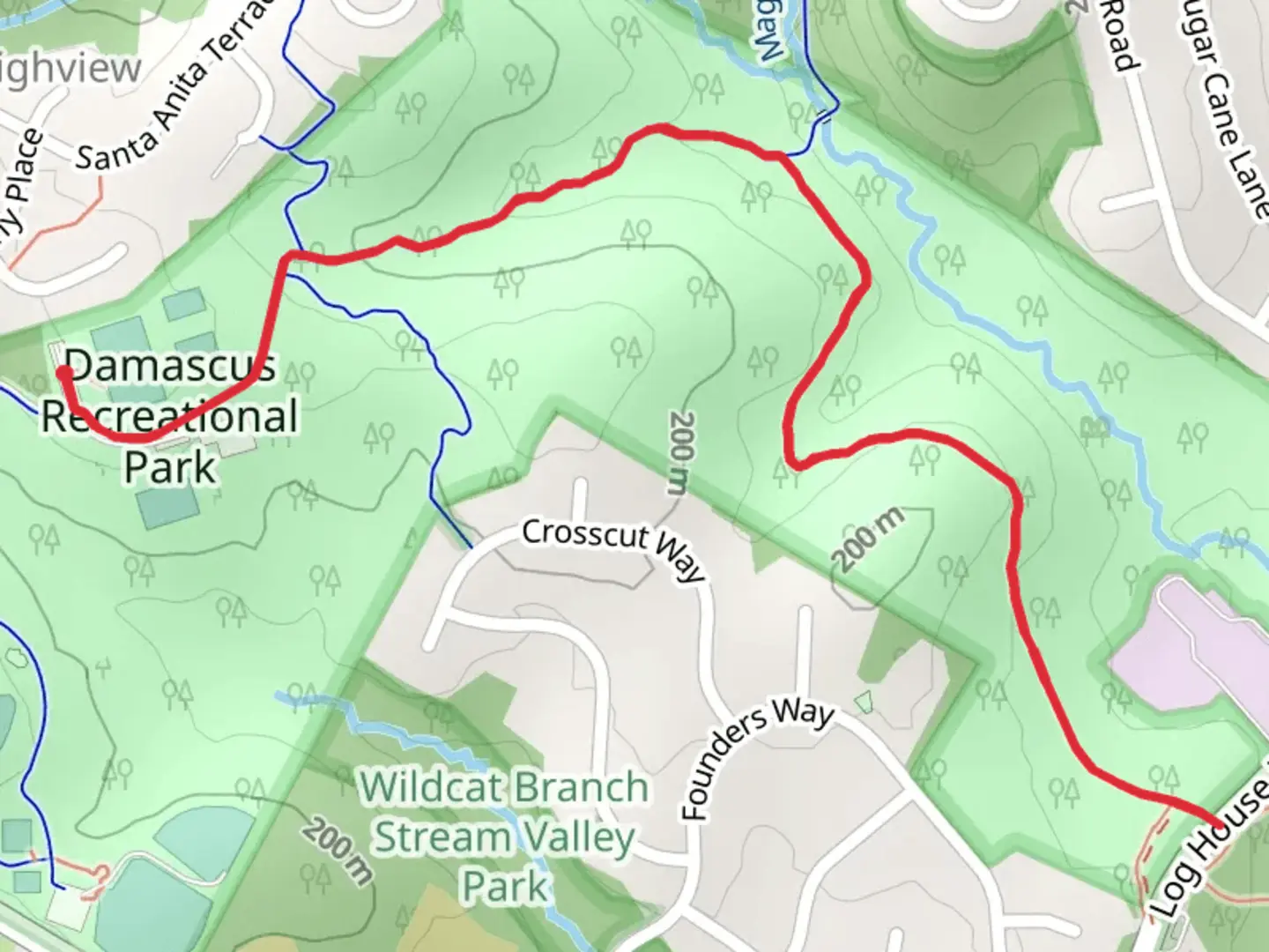 An image depicting the trail Damascus Recreationa Park - Seneca Creek Greenway Trail and its surrounding area.