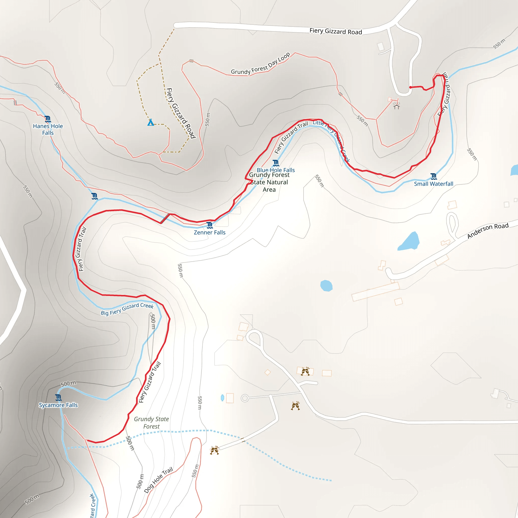 Fiery Gizzard Trail mobile static map