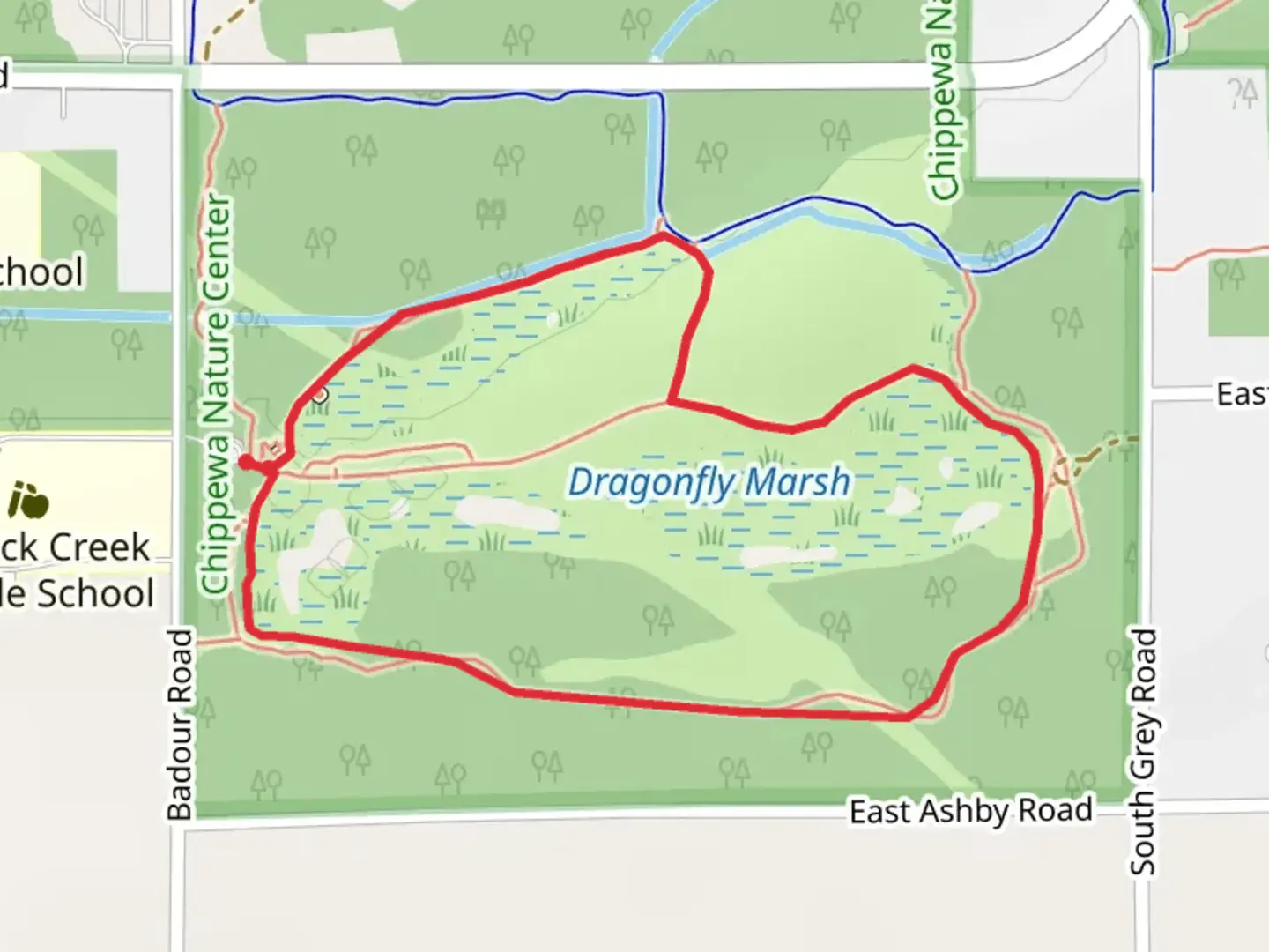 An image depicting the trail Wetlands Loop Trail and its surrounding area.