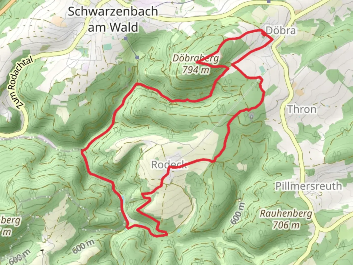 An image depicting the trail Tuerkengrund Weg DOe 21 and its surrounding area.