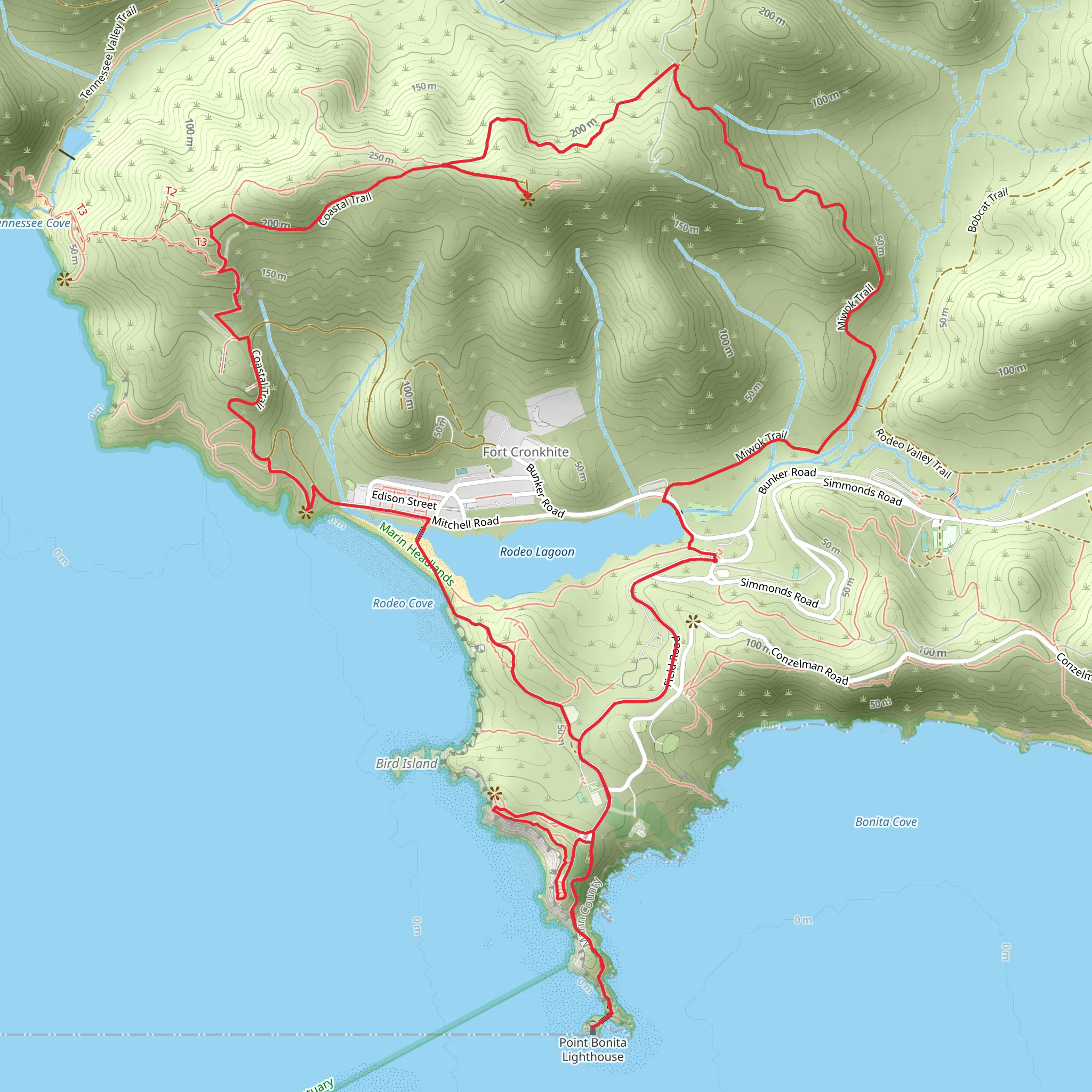 Hill 88,Rodeo Lagoon and Point Bonita Loop Trail mobile static map