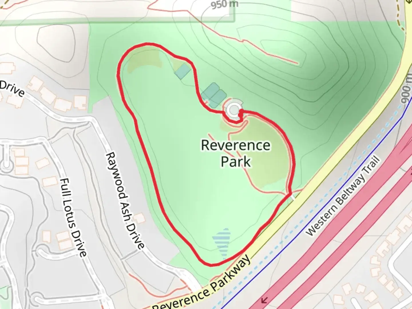 An image depicting the trail Reverence Parkway Loop and its surrounding area.