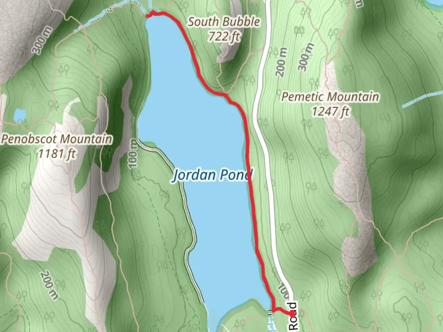 An image depicting the trail Jordan Pond Out and Back and its surrounding area.