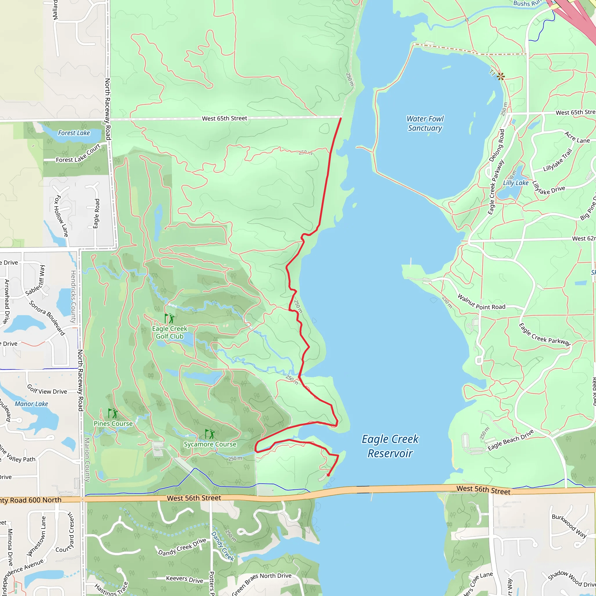 Eagle Creek Park West Trail Out and Back mobile static map