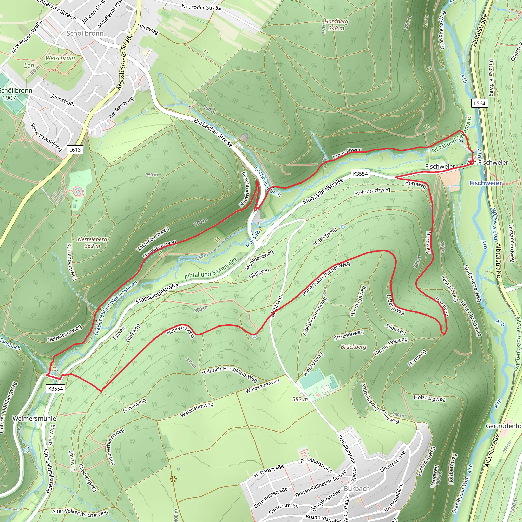 Moosalbweg and Hubertus Weg mobile static map