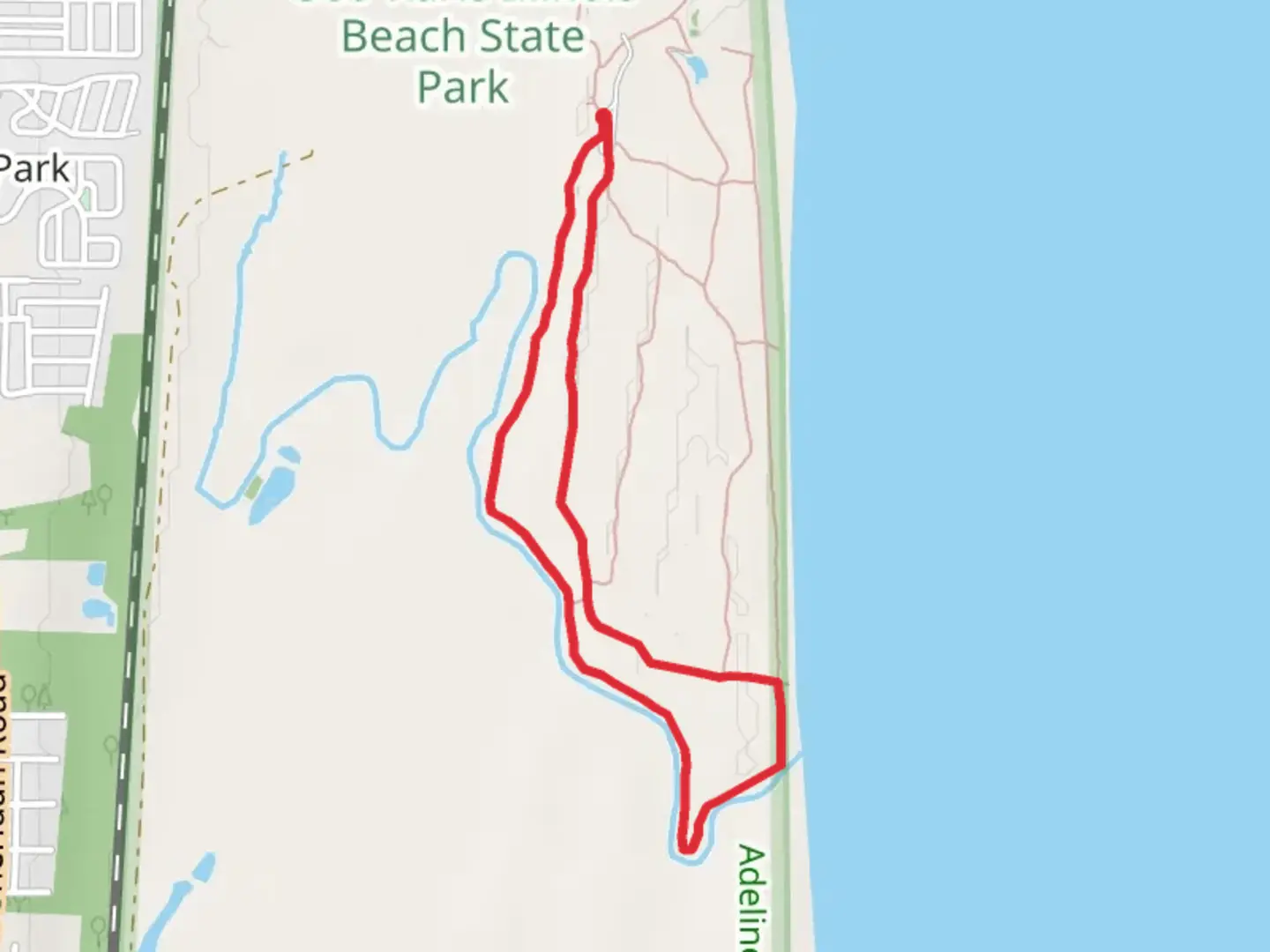 An image depicting the trail Dead River and Trail Dune Loop Trail and its surrounding area.