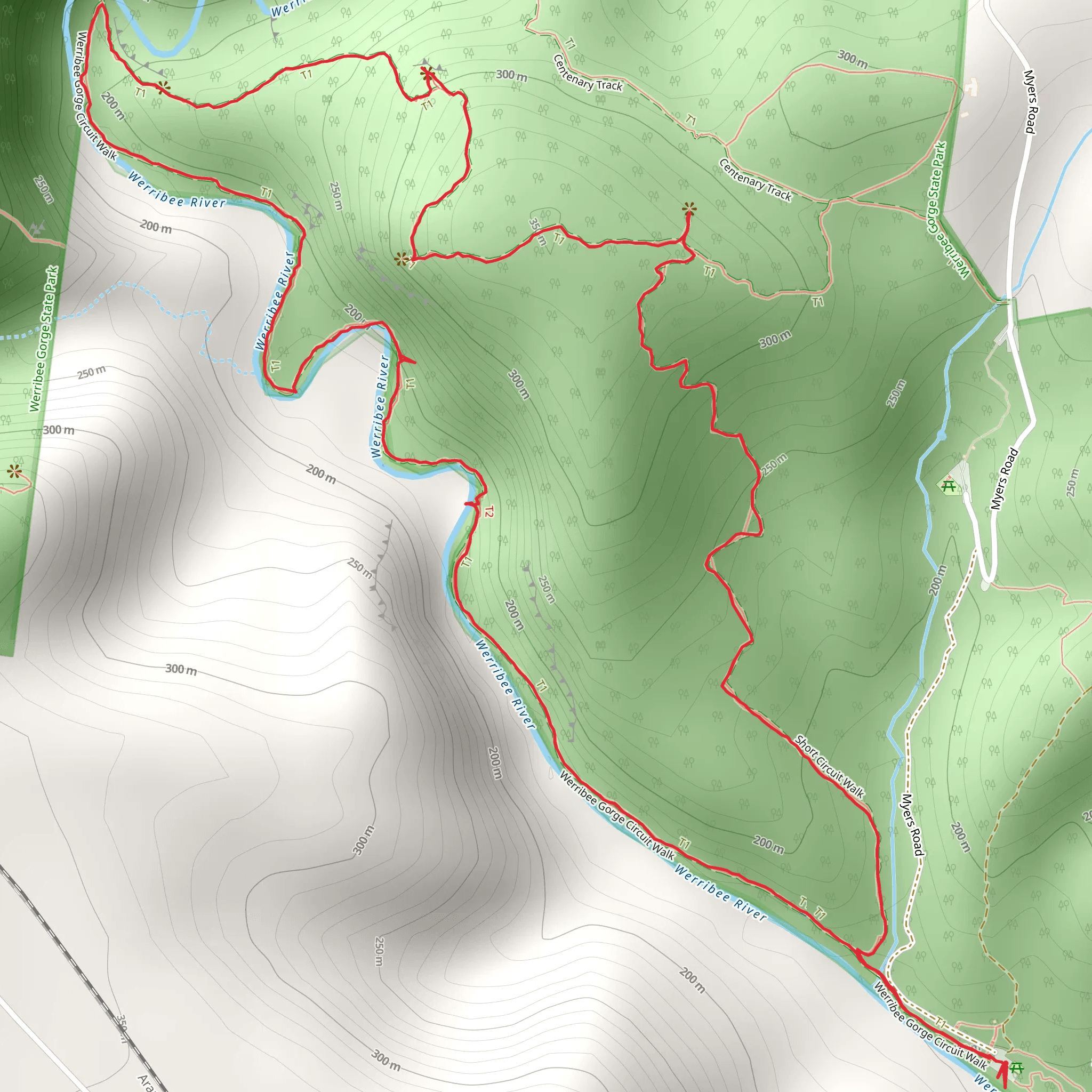 Werribee Gorge Circuit via Short Circuit Track mobile static map