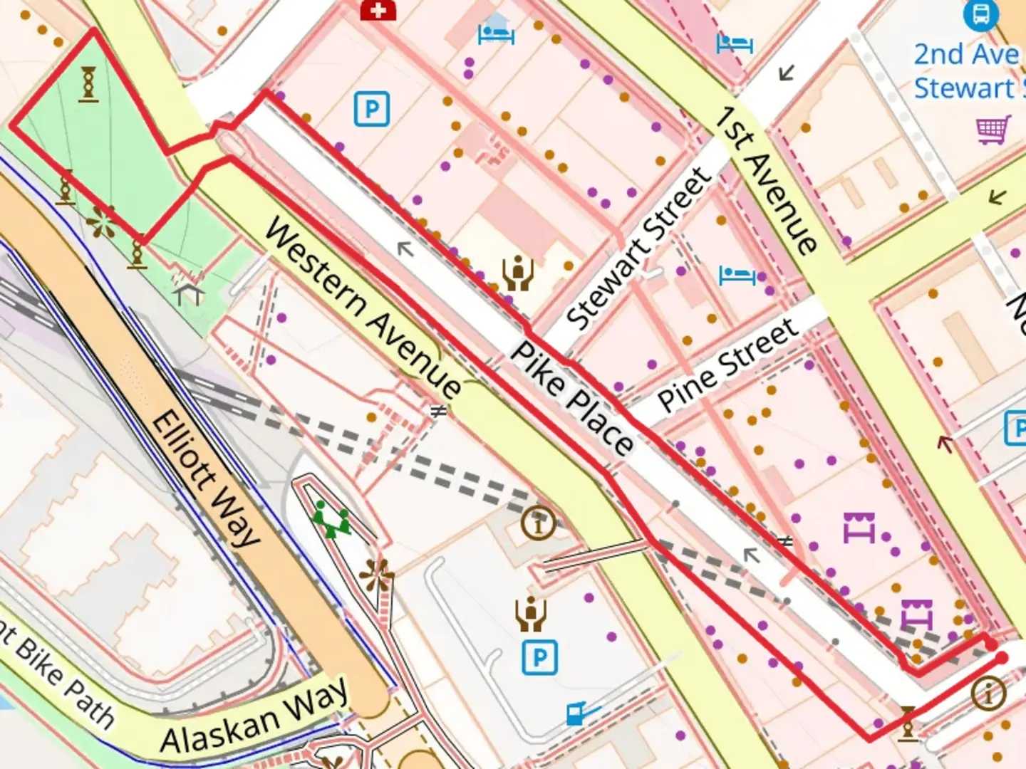 An image depicting the trail Victor Steinbrueck Park Loop and its surrounding area.