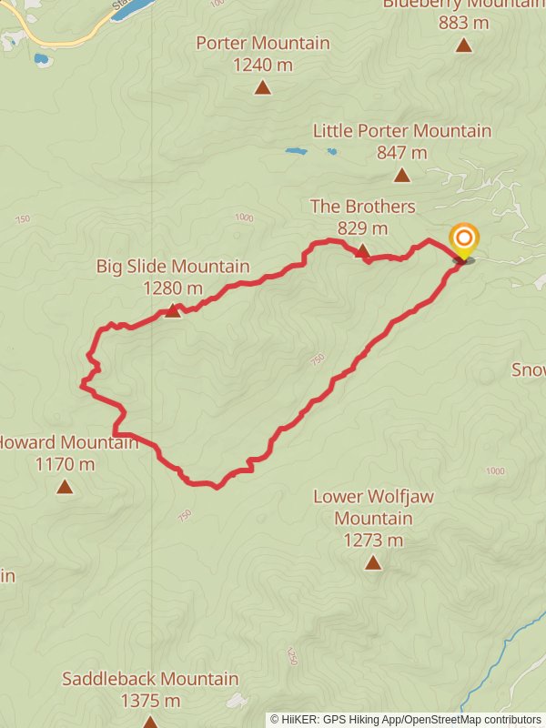 Big Slide Mountain and Yard Mountain Loop via The Brothers Trail mobile static map