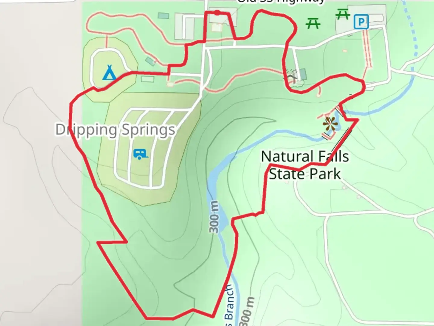 An image depicting the trail Natural Falls State Park Loop and its surrounding area.