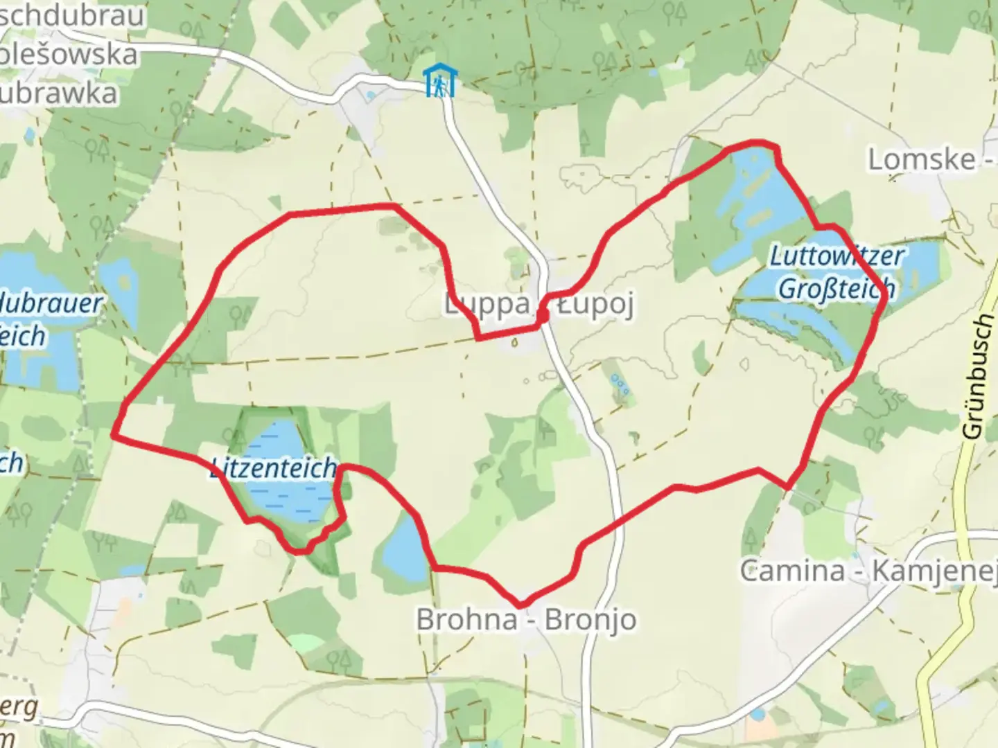 An image depicting the trail Passockteich, Luttowitzer Grossteich and Neuer Teich Loop and its surrounding area.