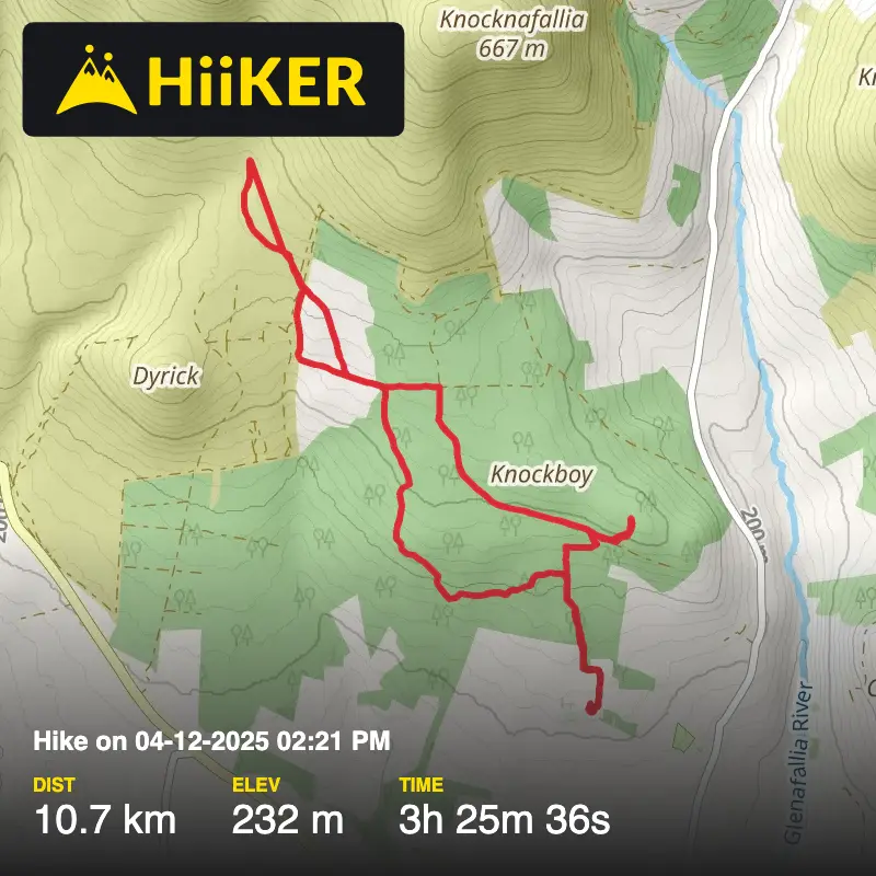 A map preview of the recording Hike on 04-12-2025 02:21 PM.