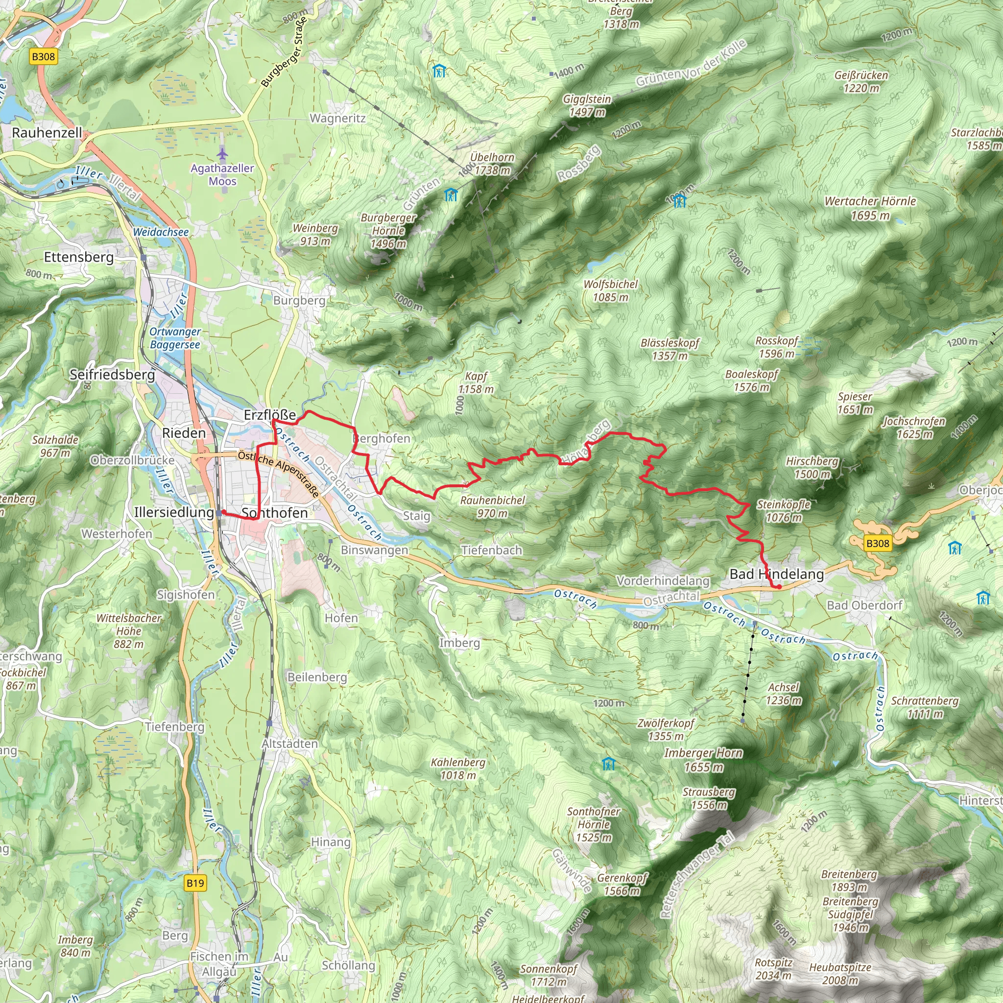 Bad Hindelang to Sonthofen Walk mobile static map