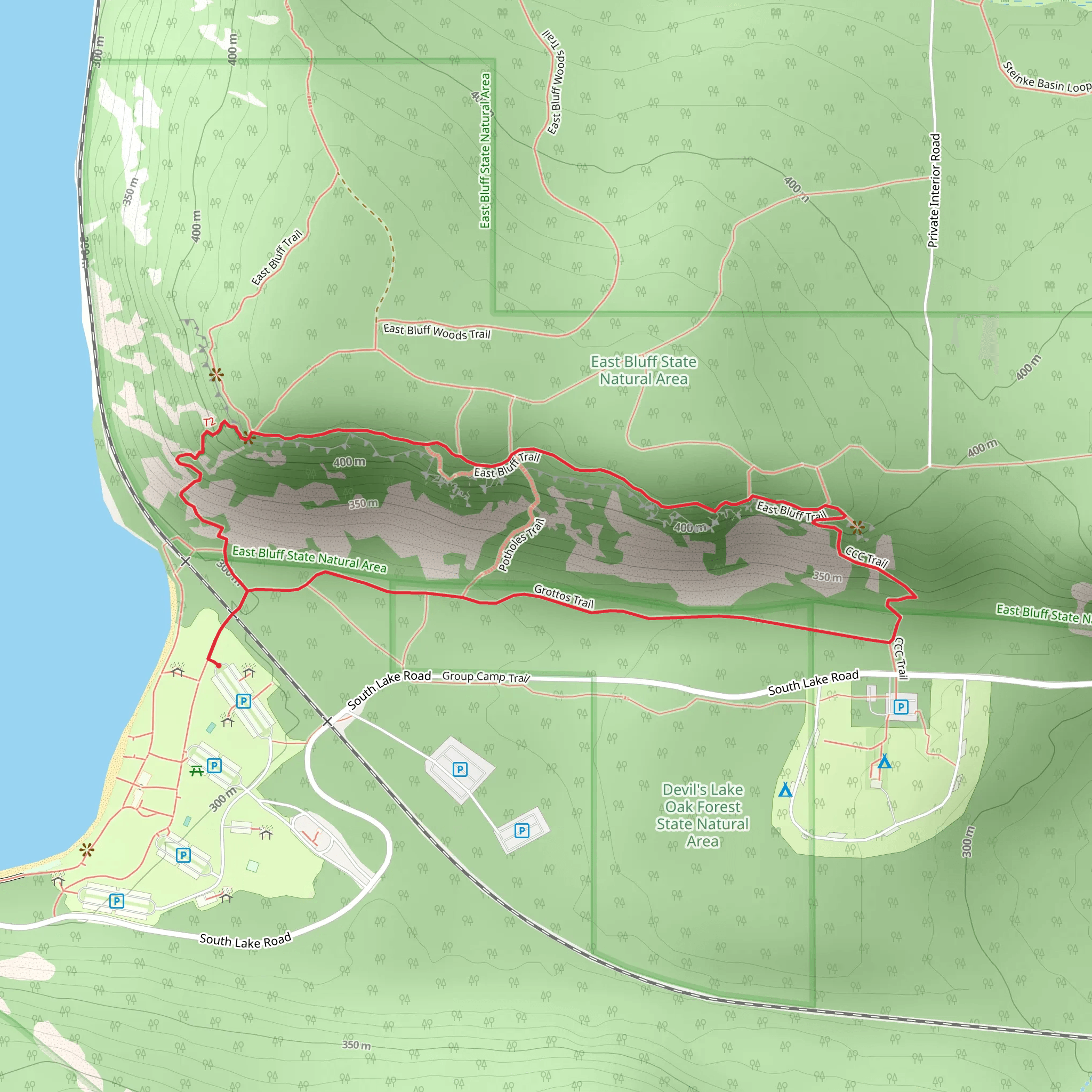 Grottos and East Bluff Loop Trail mobile static map