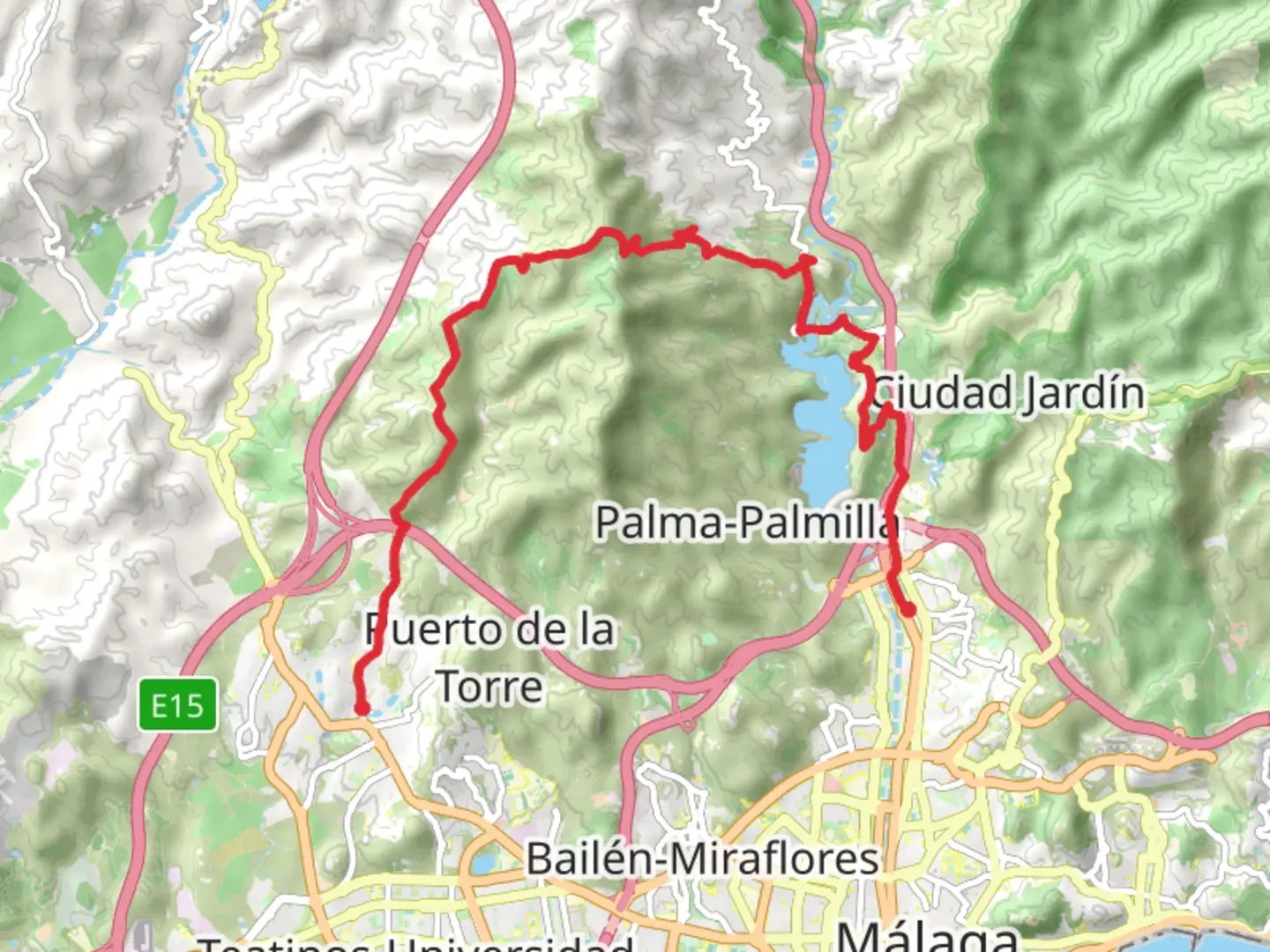 An image depicting the trail Garden City - Puerto de la Torre and its surrounding area.