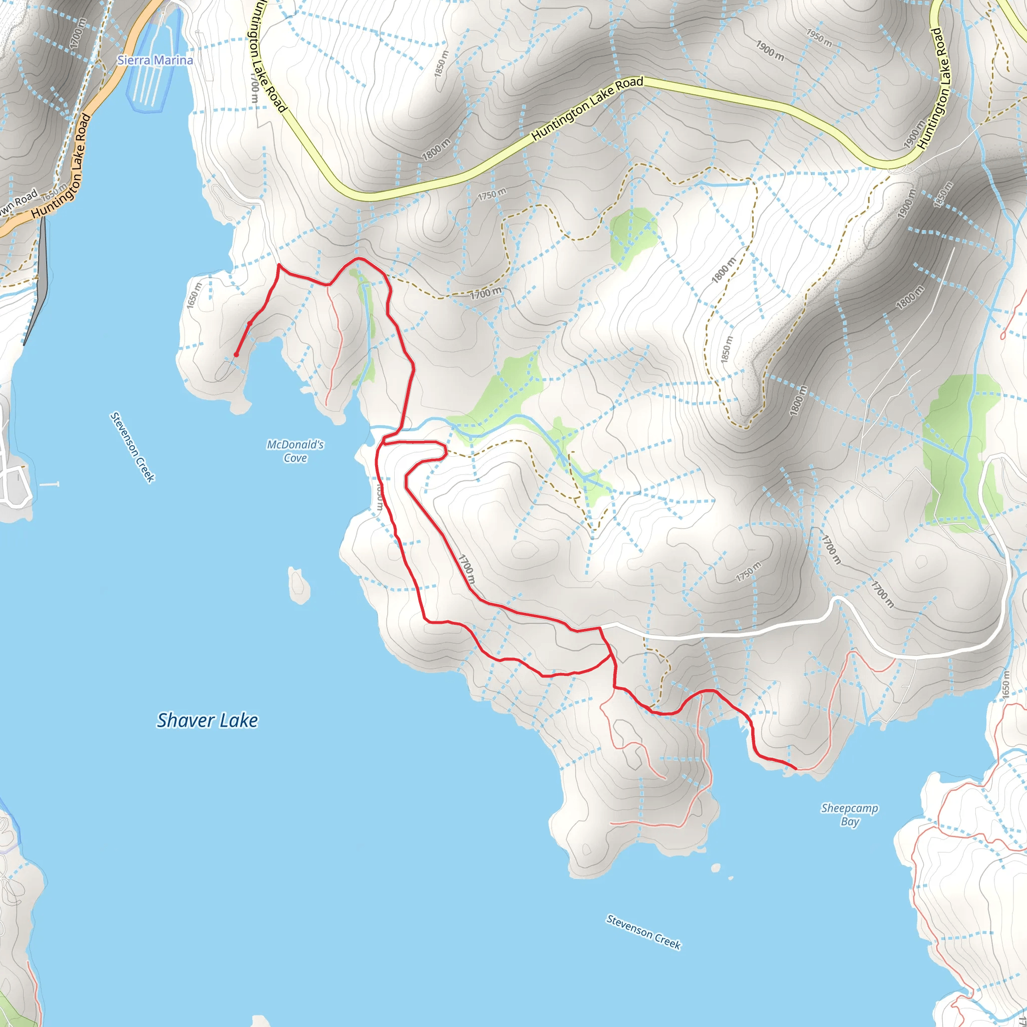 Shaver Lake North Shore Loop mobile static map