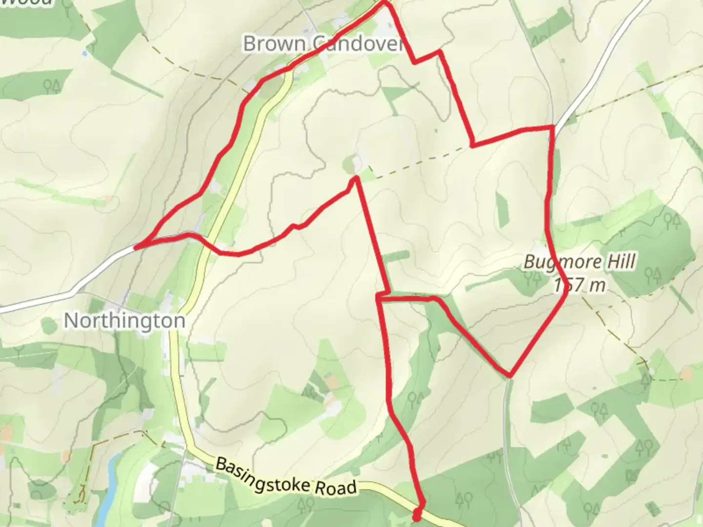 An image depicting the trail Totford and Brown Candover Loop via Abbotstone Down and its surrounding area.