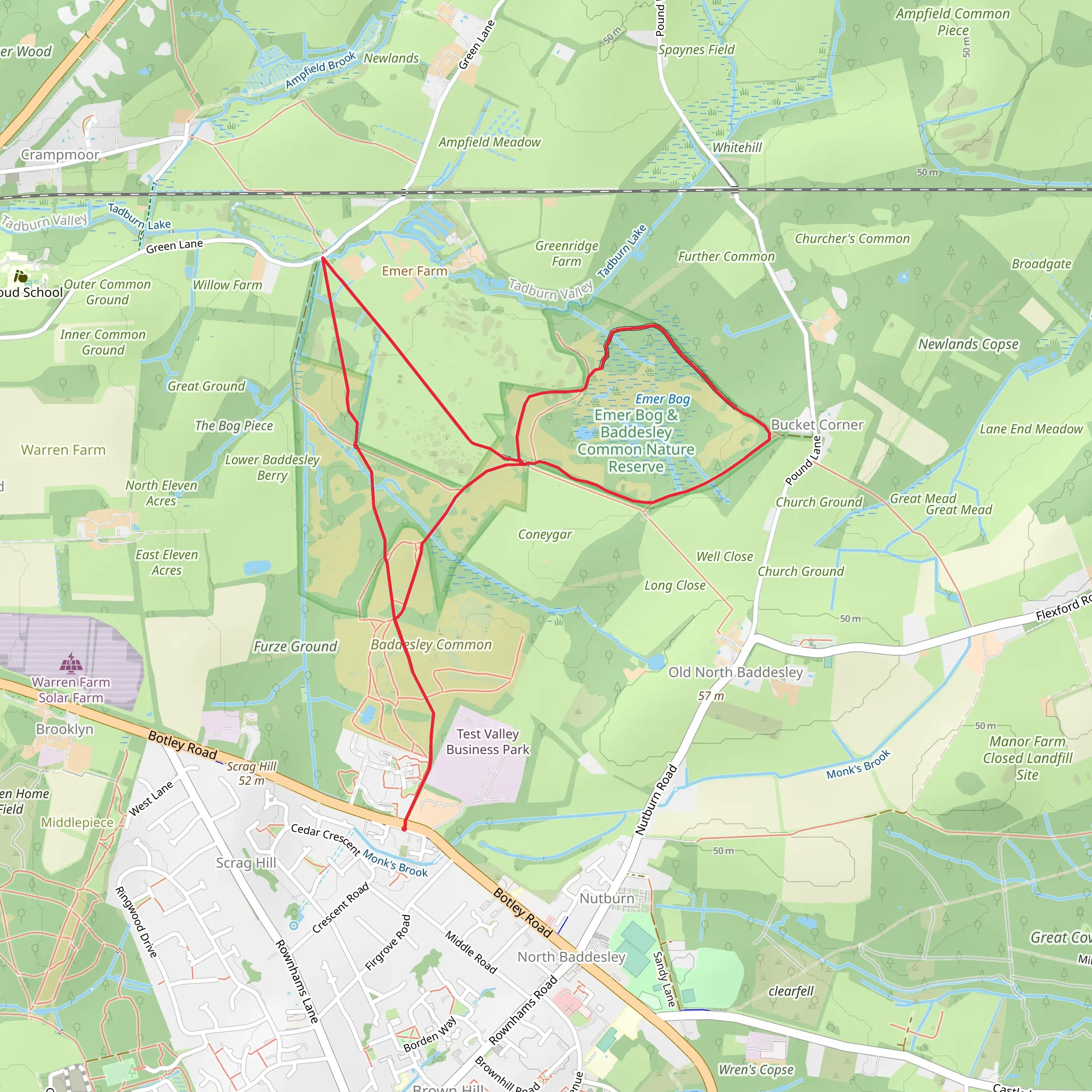 Emer Bog and Baddesley Common Nature Reserve Loop mobile static map