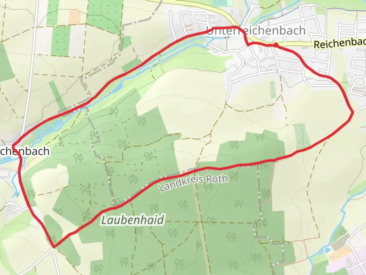 An image depicting the trail Unterreichenbach and Oberreichenbach Loop and its surrounding area.